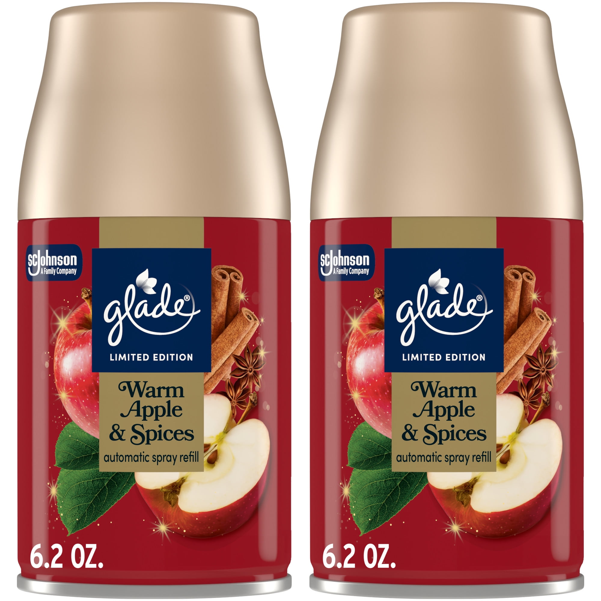 Glade Automatic Spray Air Freshener Refill, Warm Apple & Spices, Long-Lasting Fragrance (6.2 oz, 2 Count) 98xa4