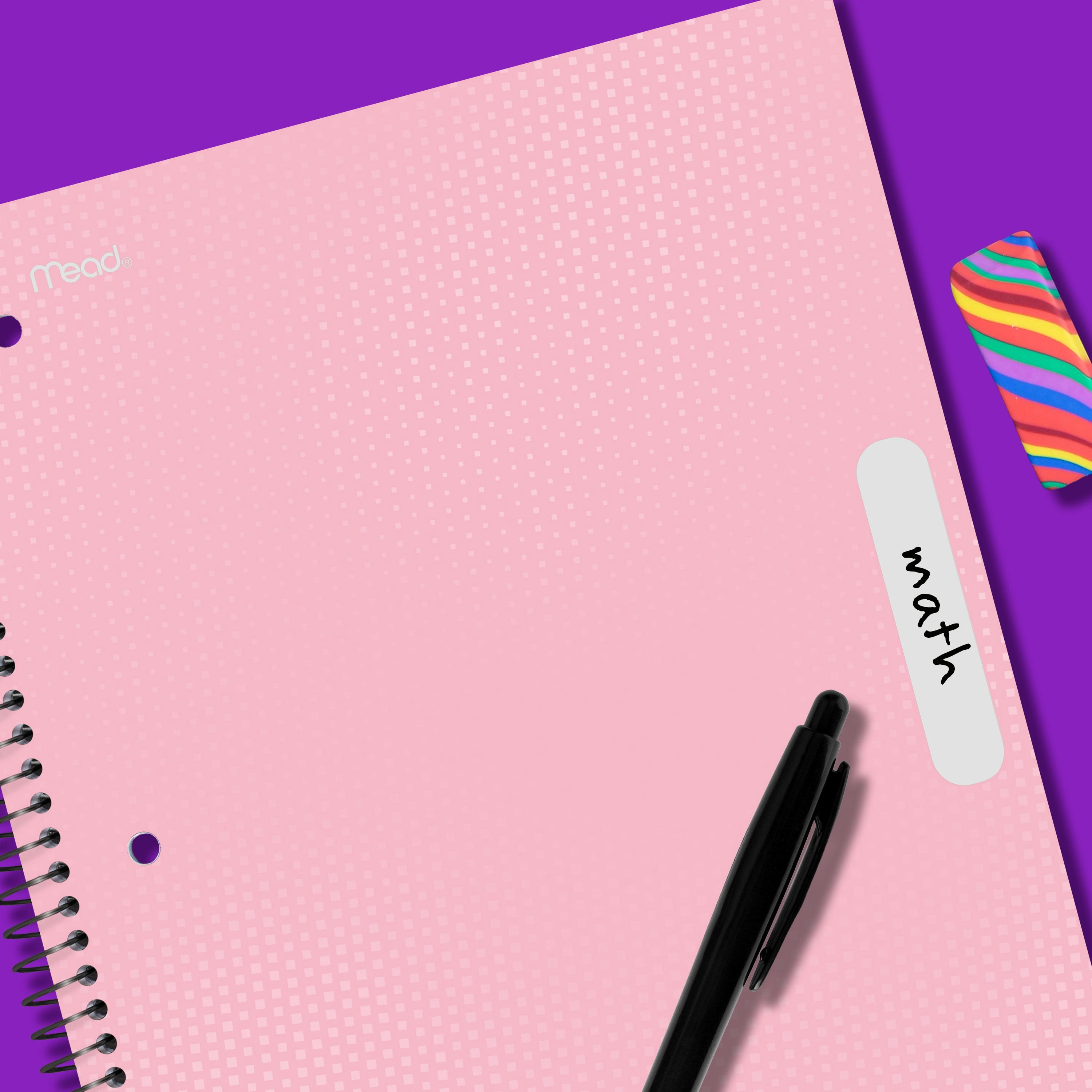 Mead 5 Subject Wide Ruled Spiral Notebook (Pastel Pink, 8 in x 10.5 in, 160 Sheets) wvvv5