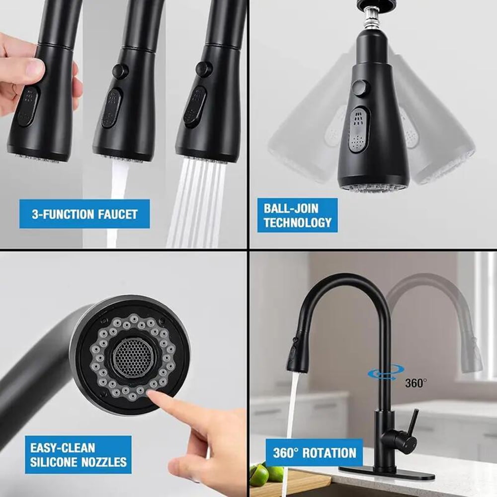 Senlesen High Arc Pull Down Kitchen Faucet with Sprayer and Deck Plate (Matte Black, 15.7 in) v1rit
