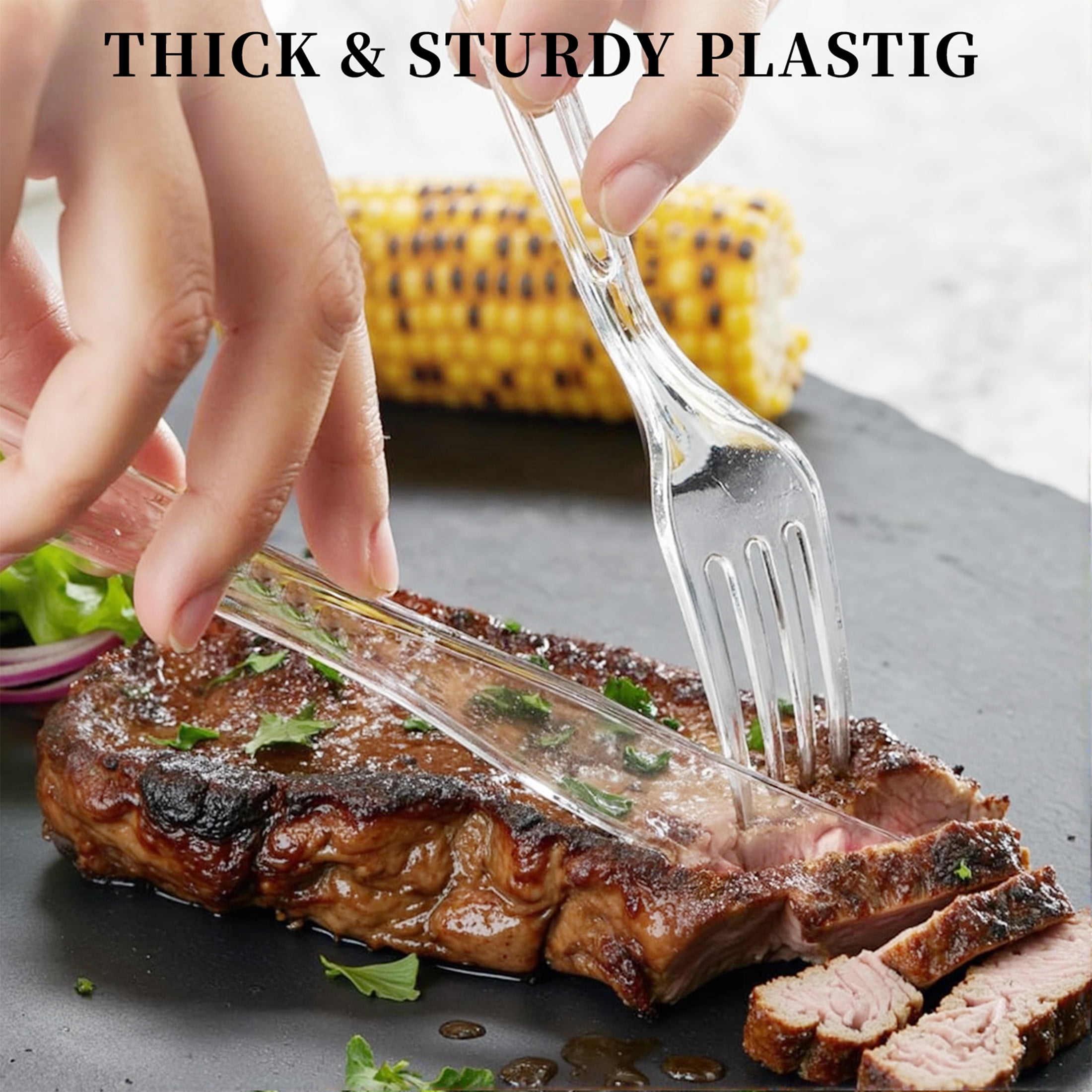 GPED Heavy Duty Disposable Plastic Forks, Heat Resistant Clear Silverware for Parties and Events (Clear, 360 Count, 7.1 in) imipx