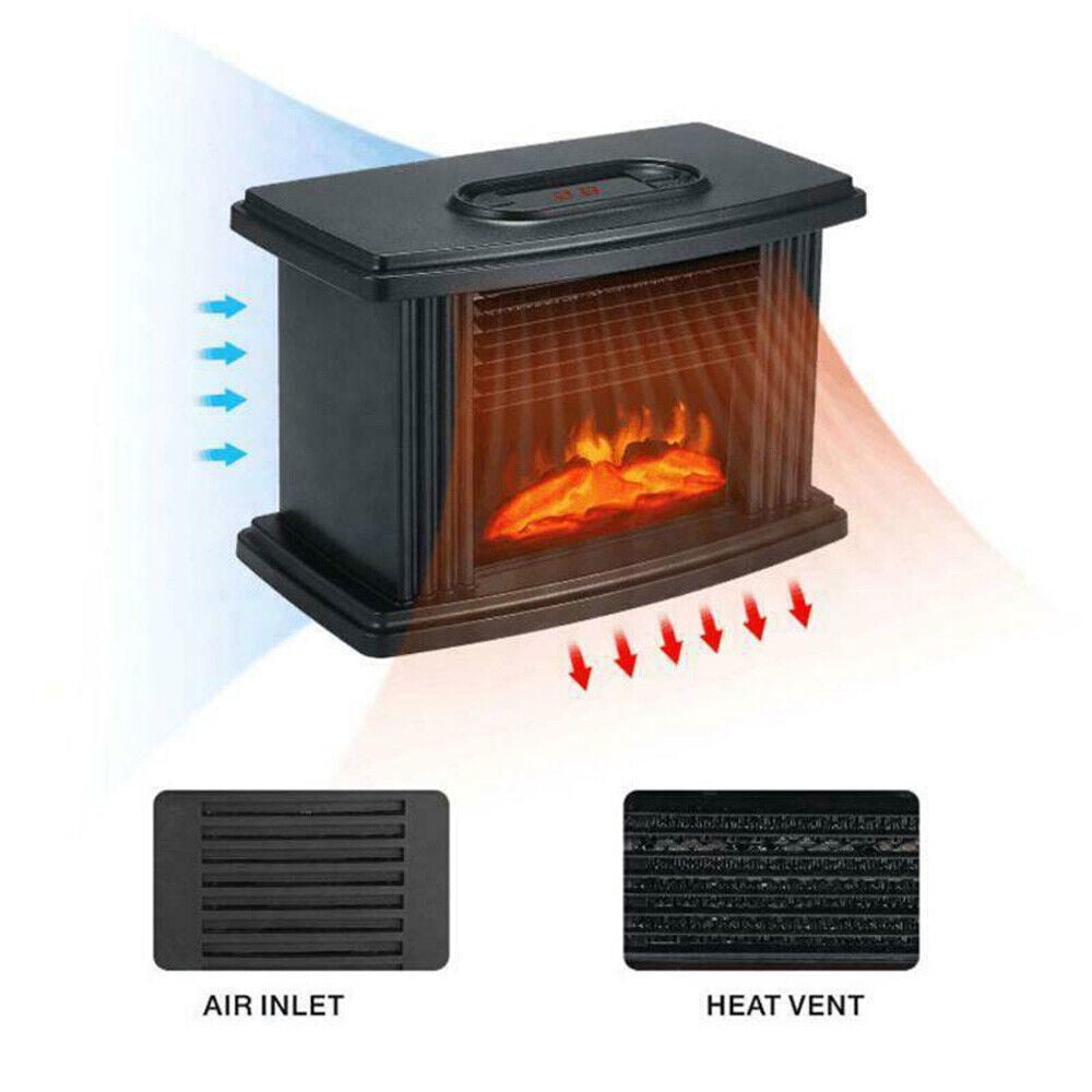 TOOL1SHOoo Electric Fireplace Space Heater, 3D Flame Log Burner, Portable Fast Heating (Black, 1000W) b20fj