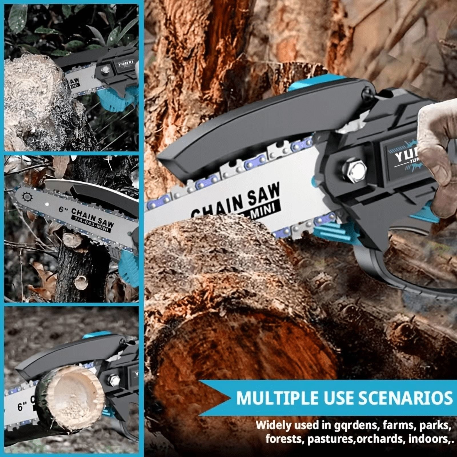 YUNXI 6 in Cordless Mini Chainsaw, Electric Handheld Pruning Saw with 2 Batteries and Storage Case (Blue, 6 in) rp8sw