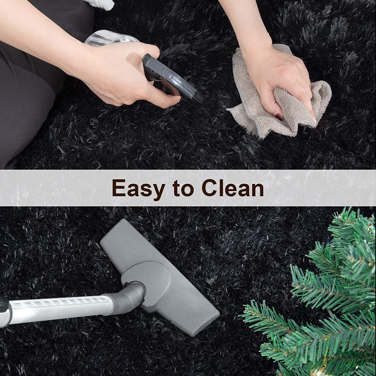 TWINNIS Shag Area Rug, Soft Fluffy Carpet for Living Room and Bedroom (Black, 5 ft x 8 ft) qdesq