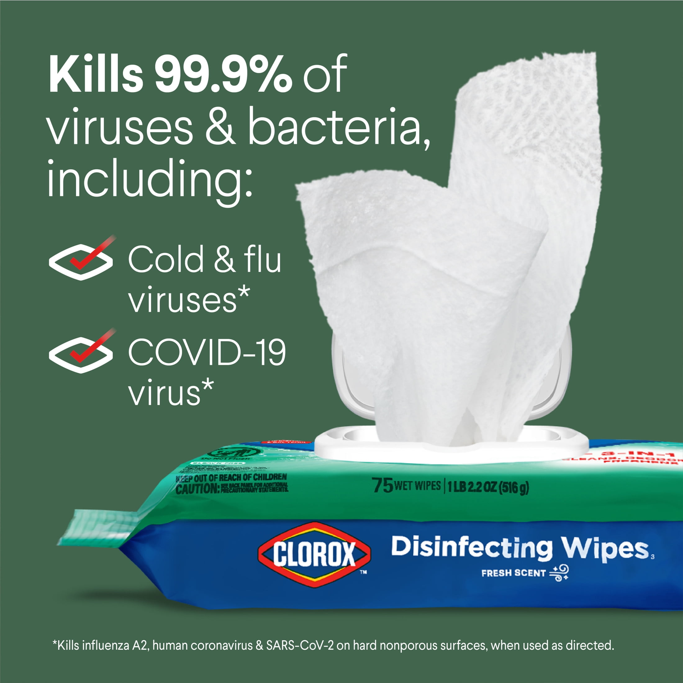 Clorox Disinfecting Cleaning Wipes, Bleach Free, Fresh Scent (3 Pack, 225 Count) ttey4
