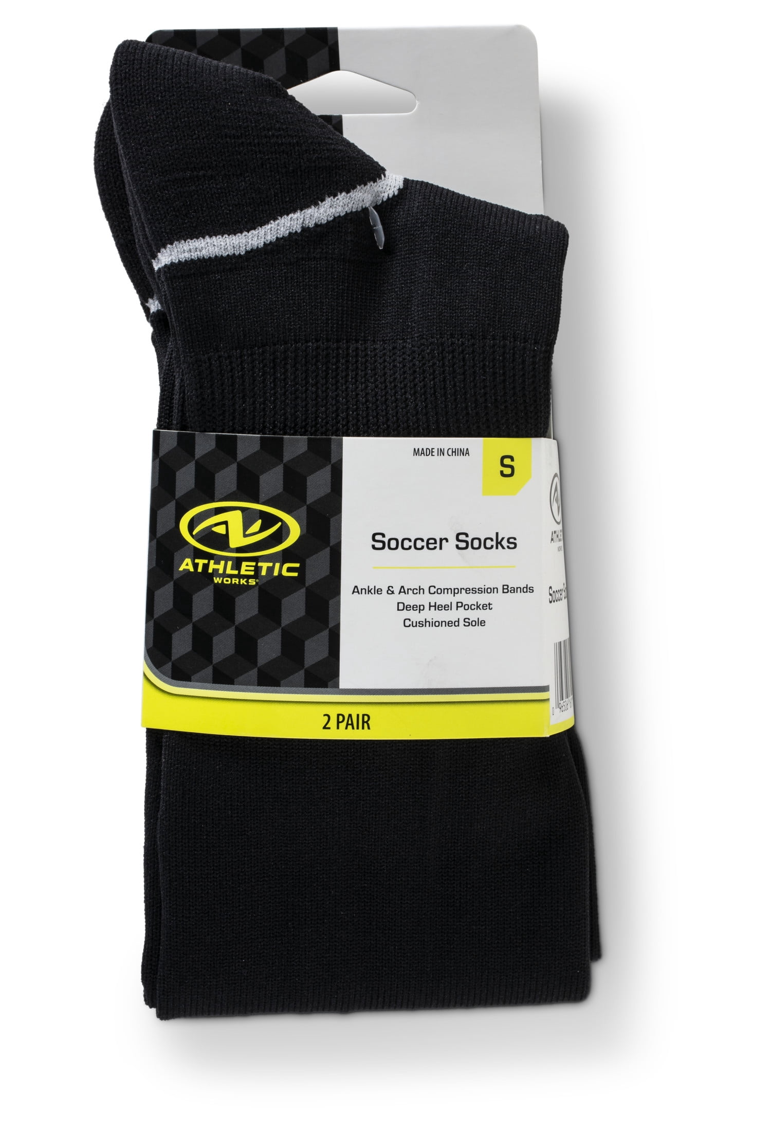 Athletic Works Soccer Socks, Cushioned Performance Athletic Gear (Black, Small Youth 10-4.5, 2 Pack) v3trp