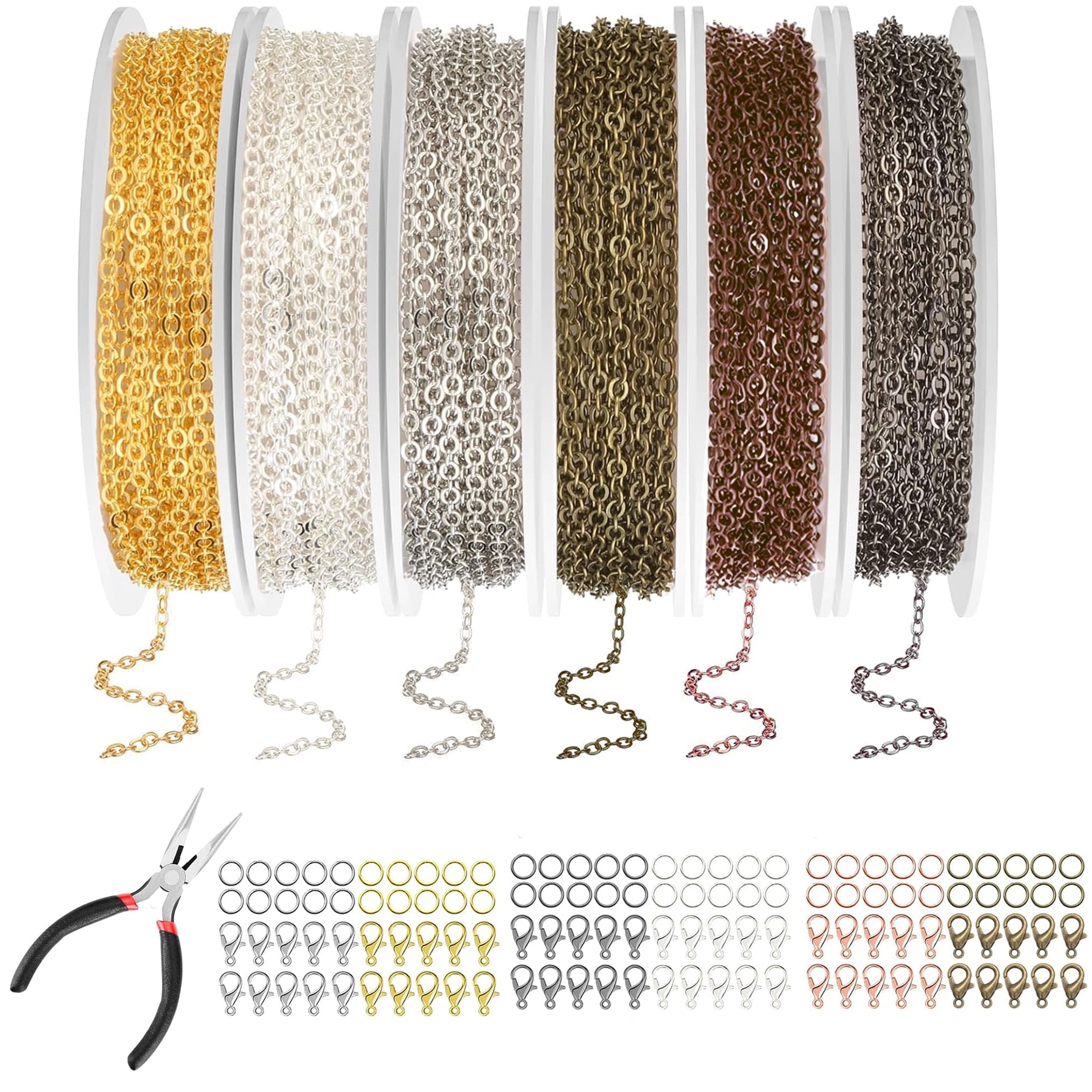 Yalumo Jewelry Making Chain Set with Pliers, Jump Rings, and Lobster Clasps (Multi-color, 60 ft) rku1j