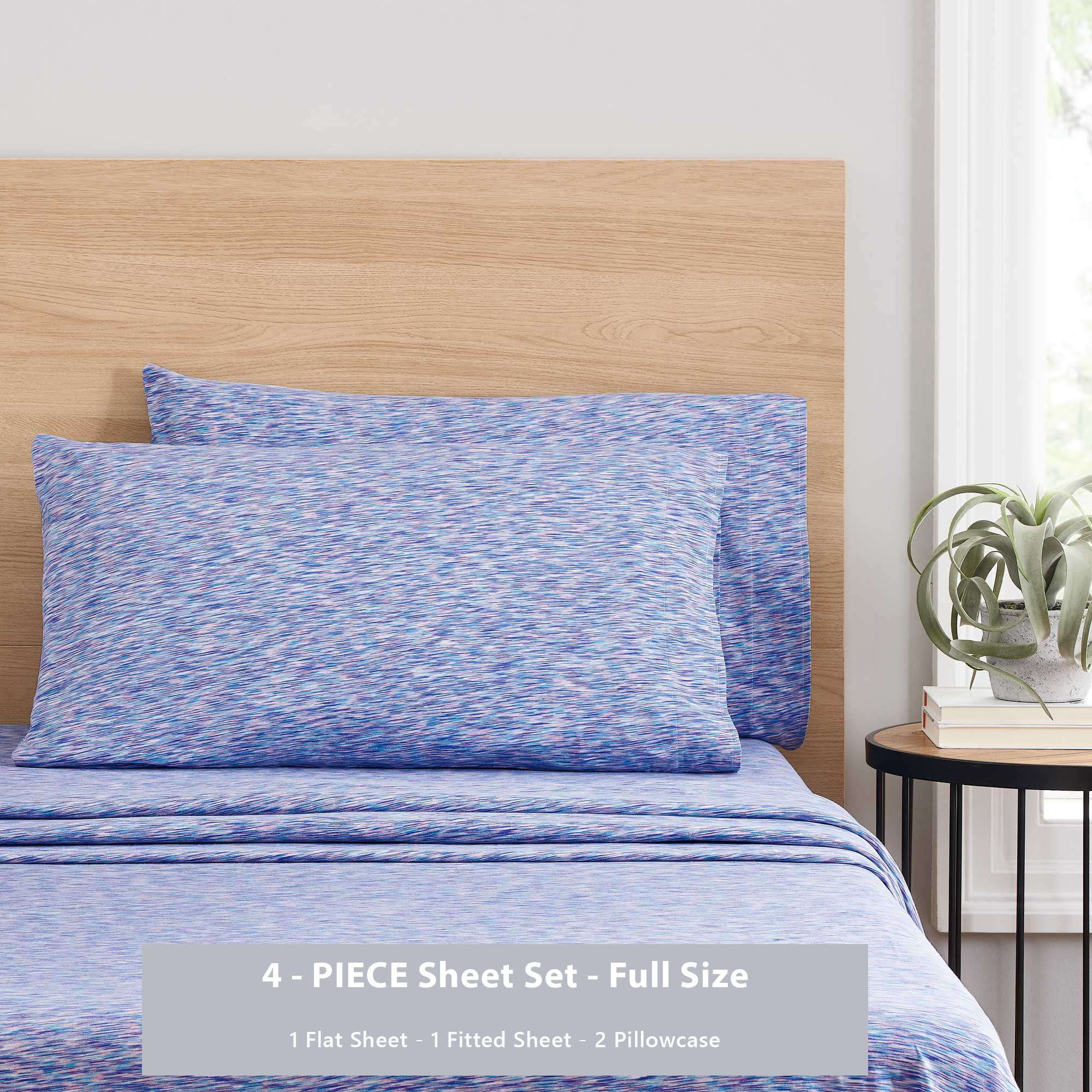 Mainstays Jersey Knit Bed Sheet Set (Full, Purple Crackle, 4-Piece) ubjgo