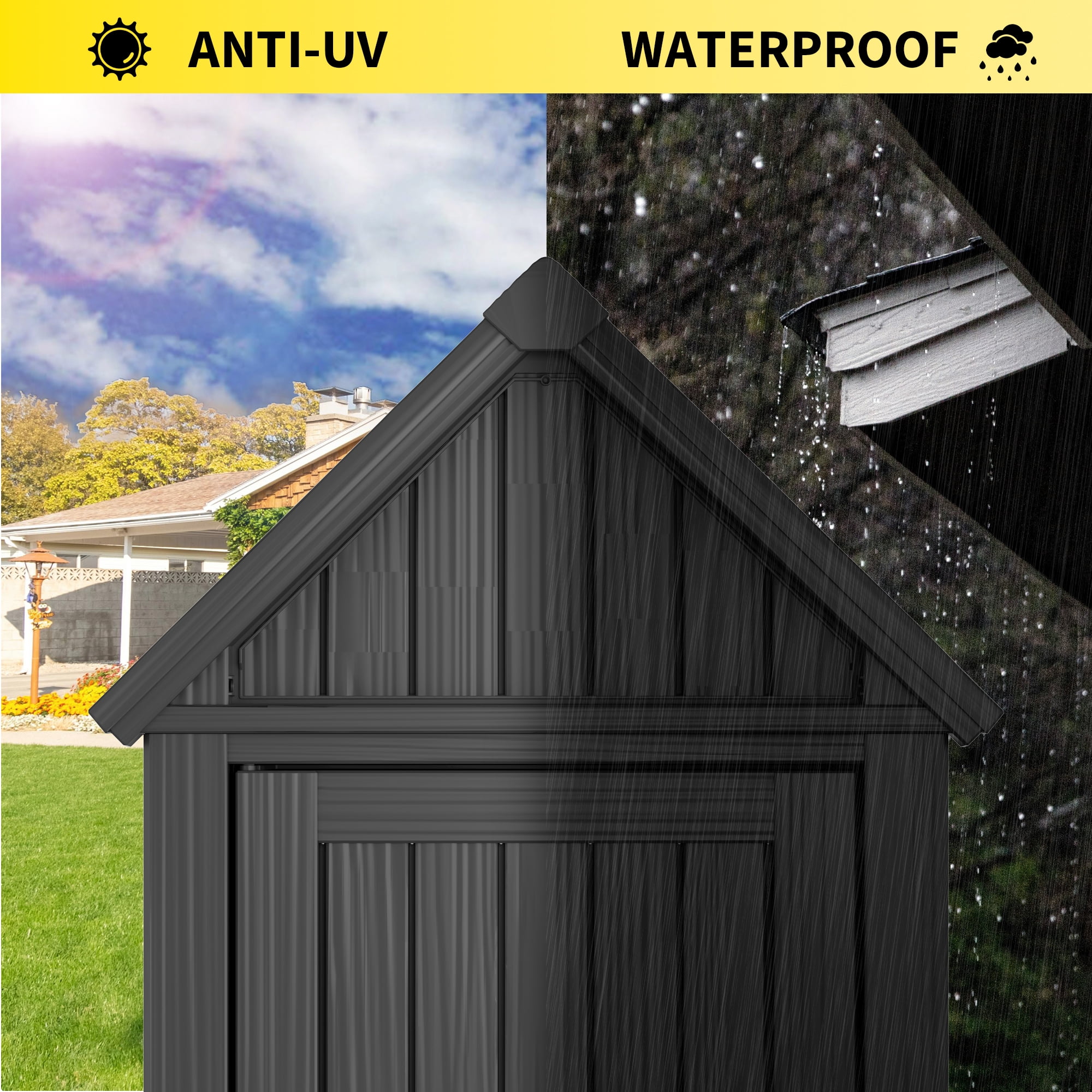 Bifanuo Outdoor Storage Shed, Weatherproof Garden Tool Cabinet with Shelves and Hooks (Black, 47.5 in x 72.9 in x 81.9 in) 39njr