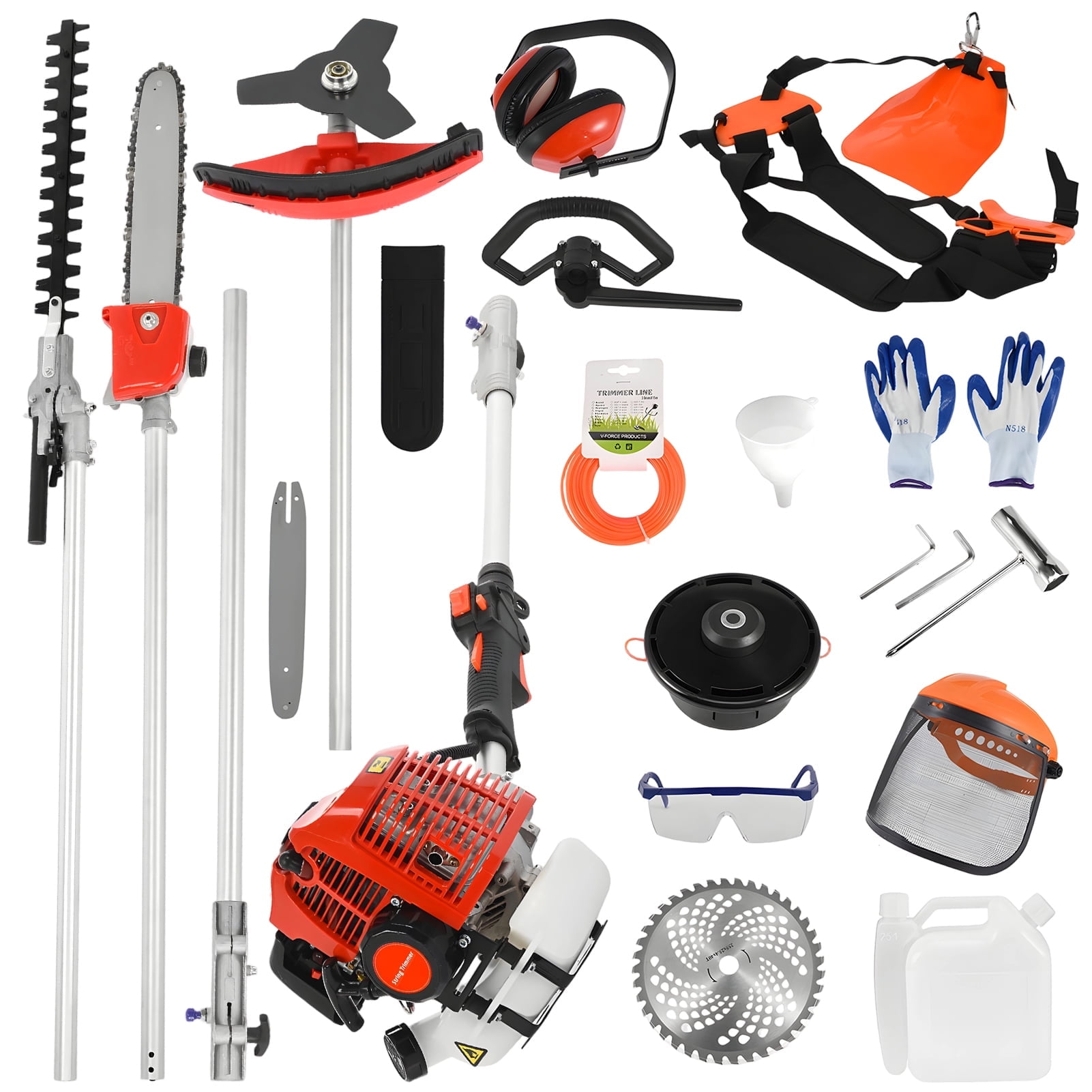 WETS 5-in-1 Gas Garden Trimmer Combo, 52cc 2-Stroke Multi-Tool System with Pole Saw, Hedge Trimmer, and String Trimmer (1 Set) 4f37a