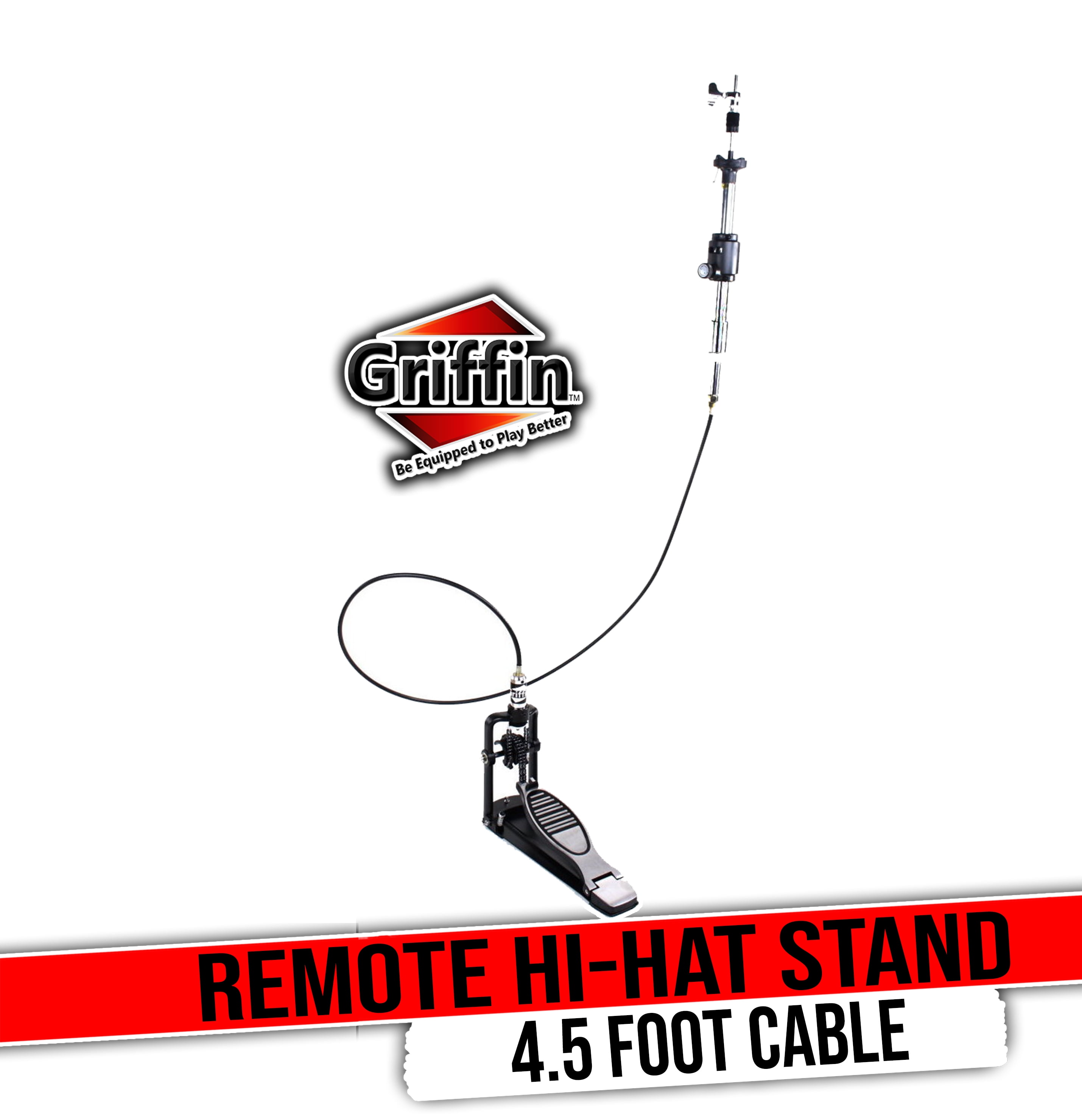 Griffin Remote Hi-Hat Cymbal Stand with Auxiliary Cable Foot Pedal (Chrome, 4.5 ft Cable) boi7o