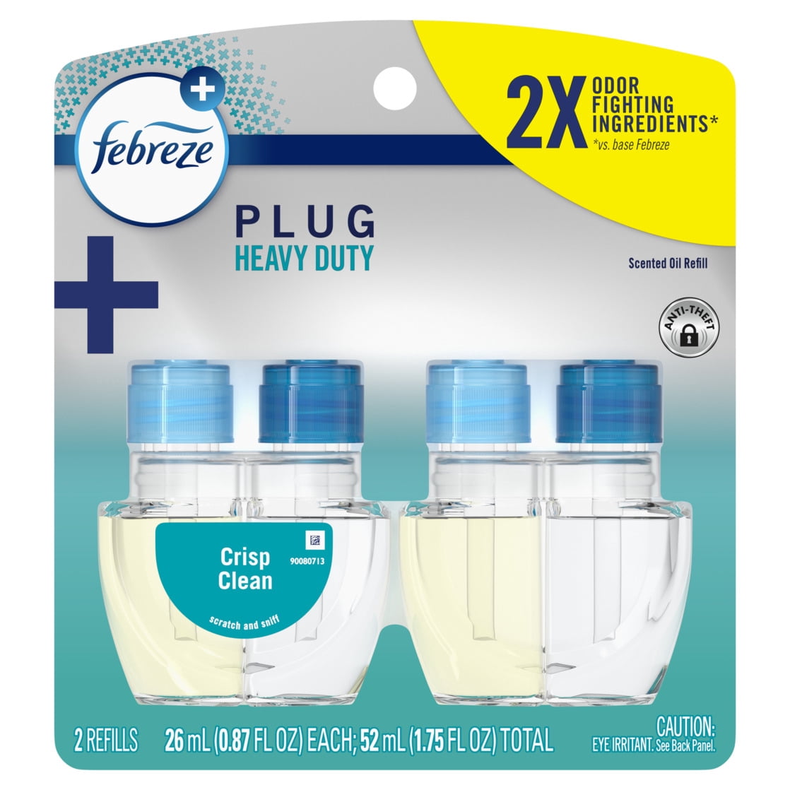Febreze Fade Defy Plug In Air Freshener Refills, Odor-Fighting Scented Oil, Heavy Duty Crisp Clean (2 Count, 1.74 fl oz) efnko