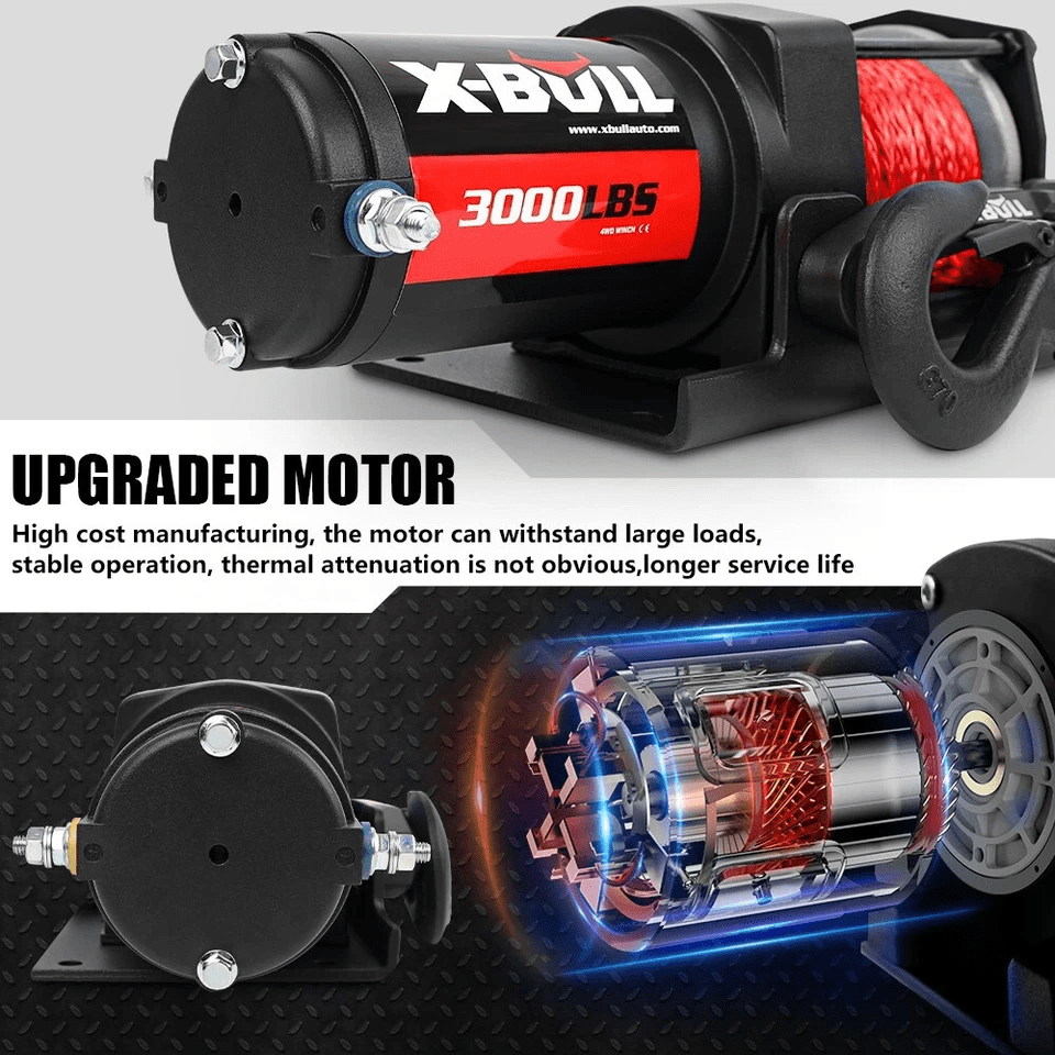 X-BULL Electric Winch 12V 3000 lb Synthetic Rope for ATV UTV Off-Road Recovery (3000 lb) fduv0