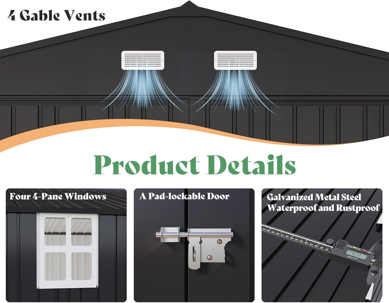 Jocisland Outdoor Metal Storage Shed, Heavy-Duty Garage Carport with Double Doors and Windows (Dark Grey, 13.2 ft x 21 ft x 8 ft) a8ixi