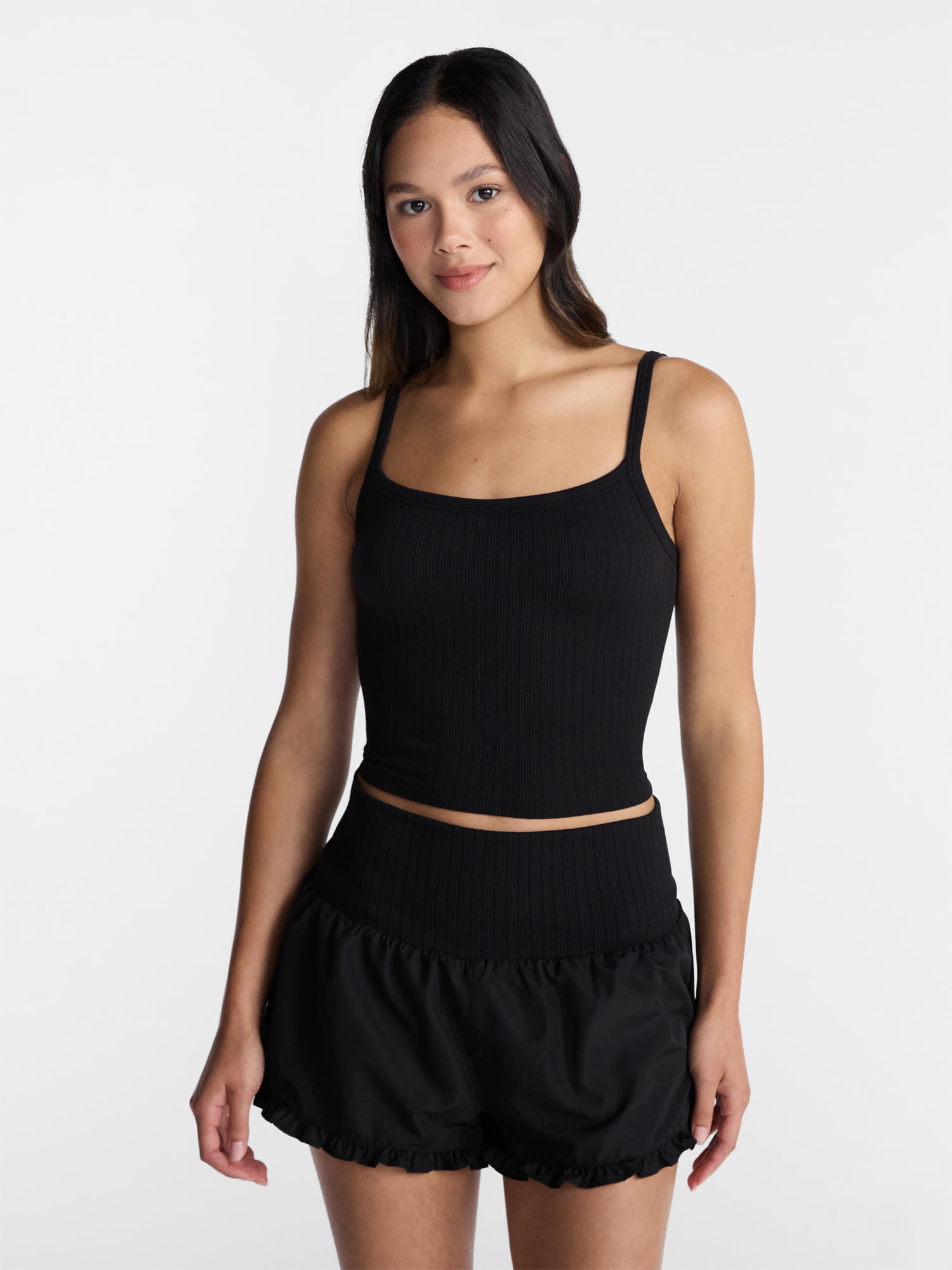 No Boundaries Women's Seamless Cropped Tank Top (Black, XXS) xpetu