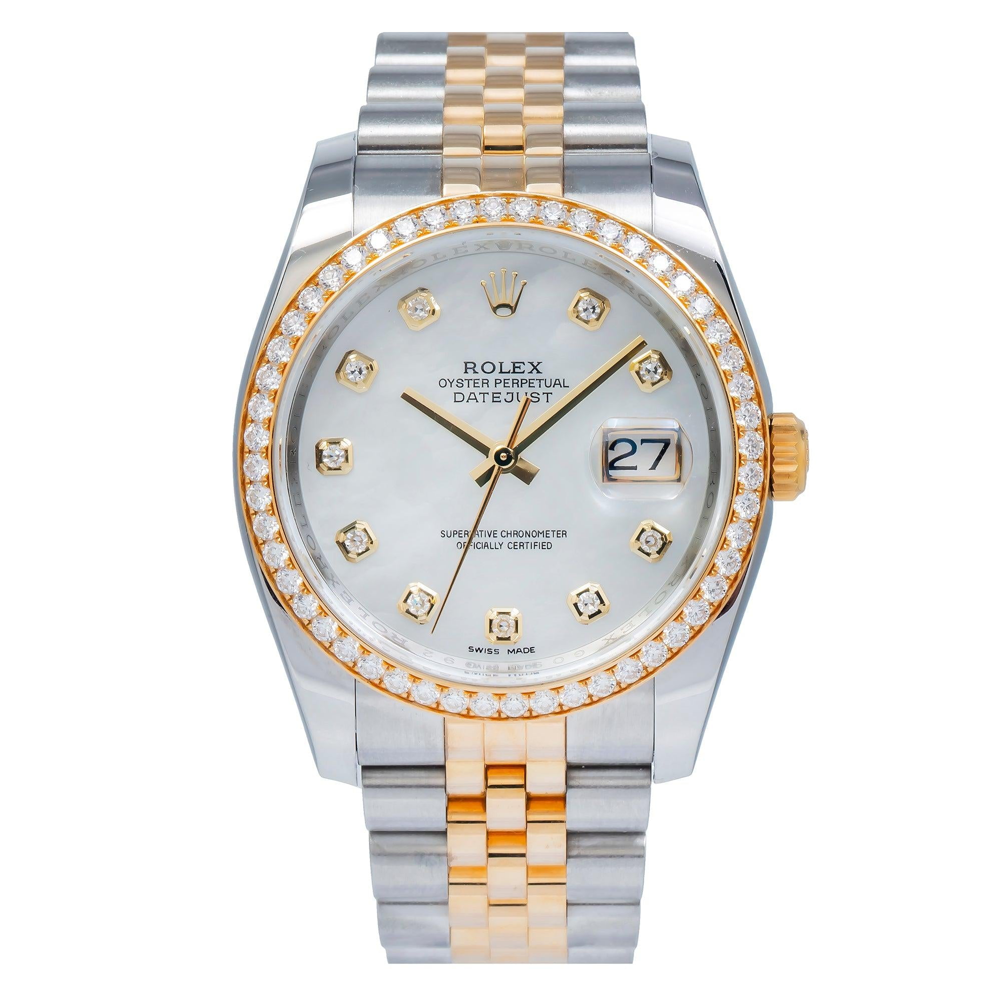 Rolex Datejust 36mm Watch Mother of Pearl Diamond Dial Two-Tone Yellow Gold Jubilee Bracelet (36mm) p8ad0