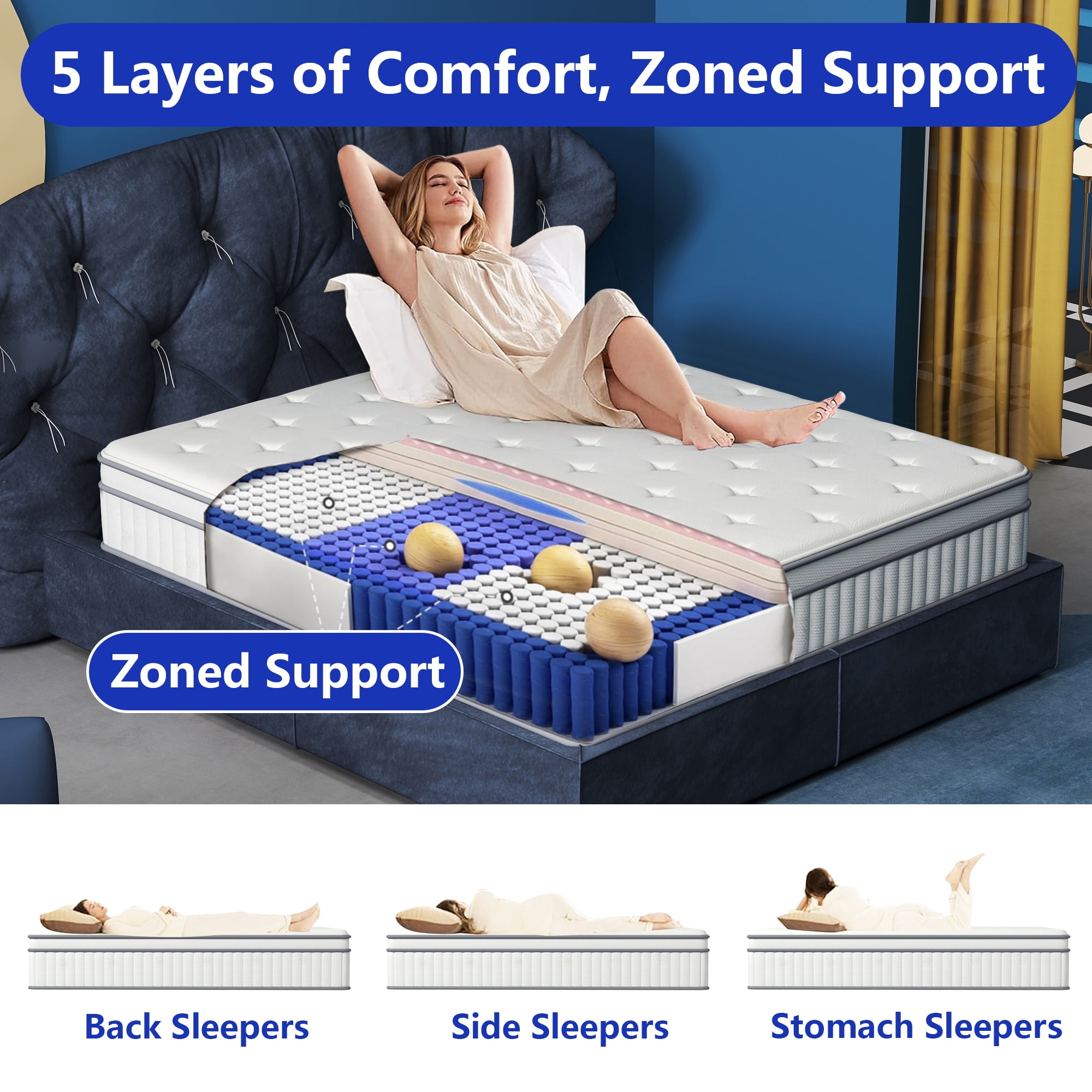 AOOWOW 10 Inch Hybrid King Size Mattress, Cooling Gel Memory Foam and Pocket Spring Support (King, 76 in x 80 in x 10 in) no91m