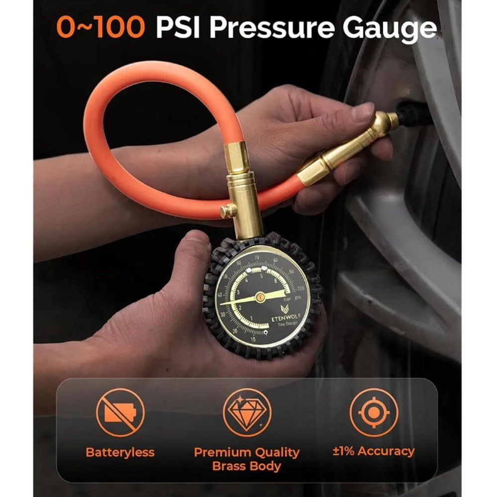 ETENWOLF Tire Pressure Gauge, ANSI B40.1 Grade A Accurate Air Pressure Monitor with Large Glow Dial (Orange, 100 PSI) poix9