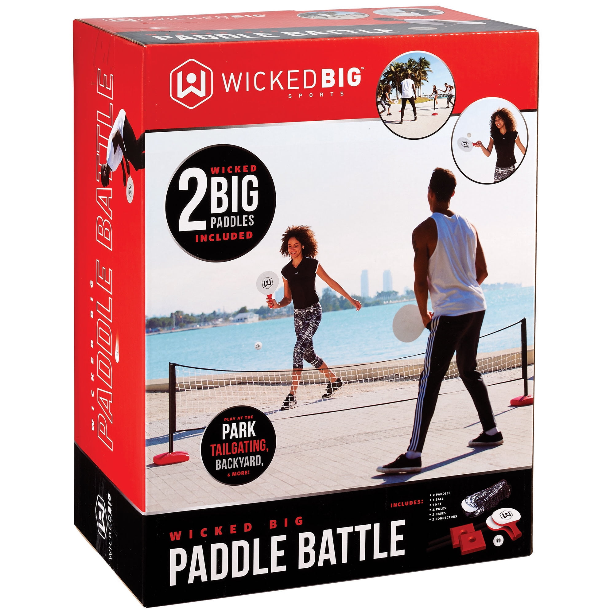 Wicked Big Sports Paddle Battle Set Oversized Outdoor Pickleball and Ping Pong Game Kit (2 Player Set) 6dxeg