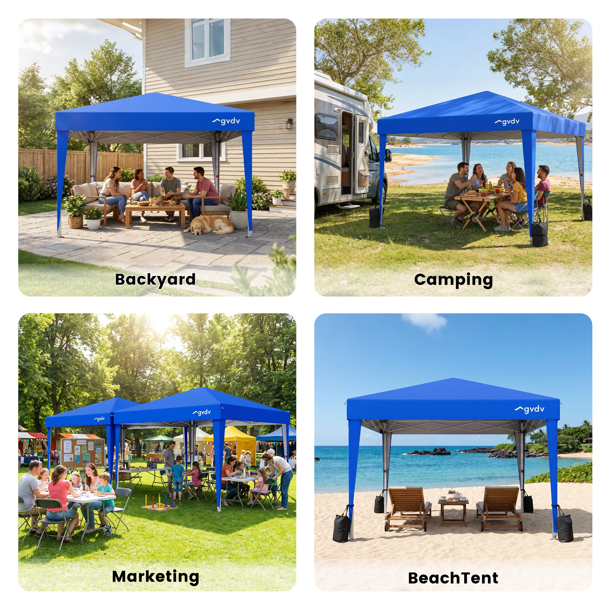 GVDV Instant Pop-up Canopy Tent, Commercial Grade Outdoor Shade Shelter (Blue, 10 ft x 10 ft) xzk2h