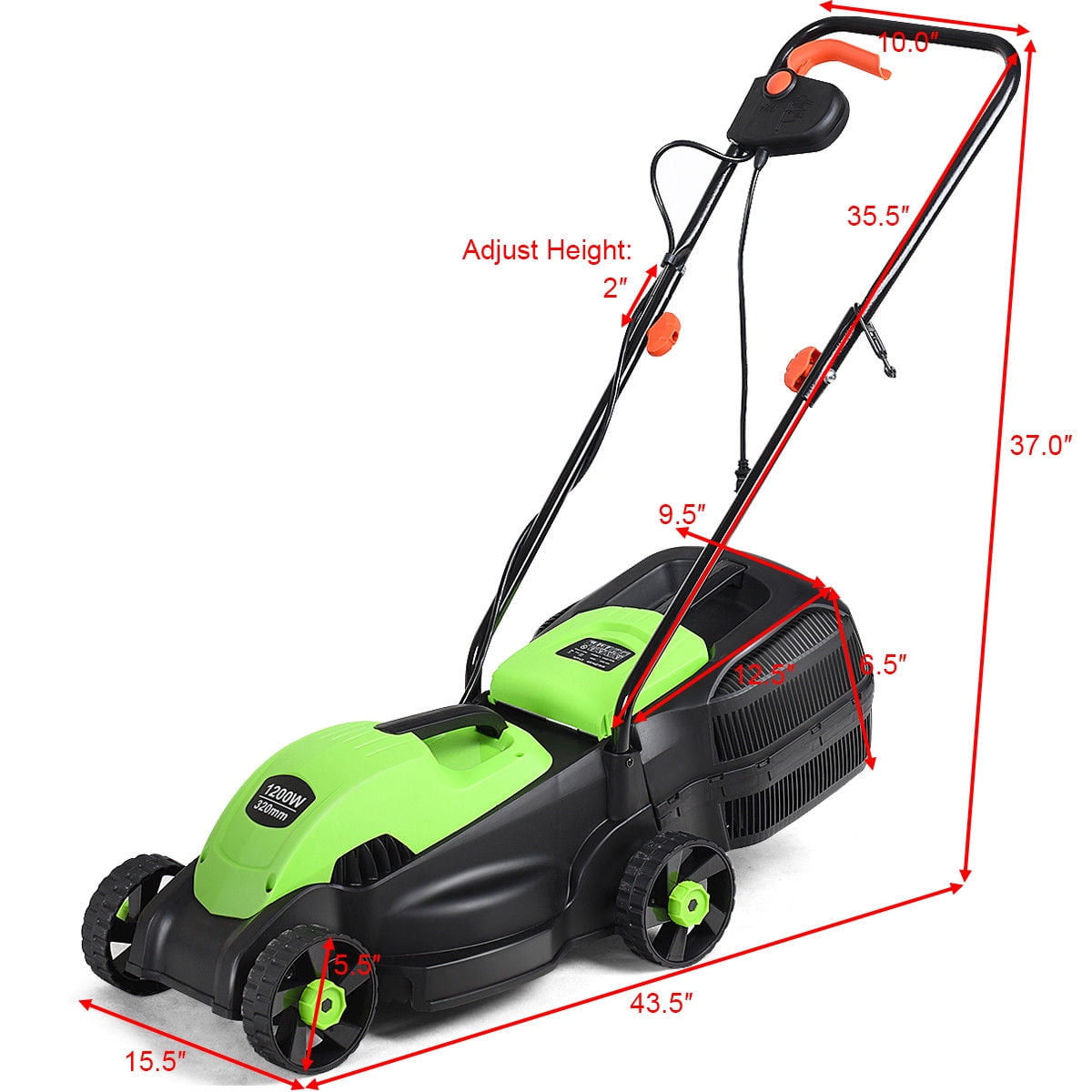 Costway 12 Amp Electric Corded Lawn Mower with Grass Catcher (Green, 14-inch Cutting Width) 3h3zk