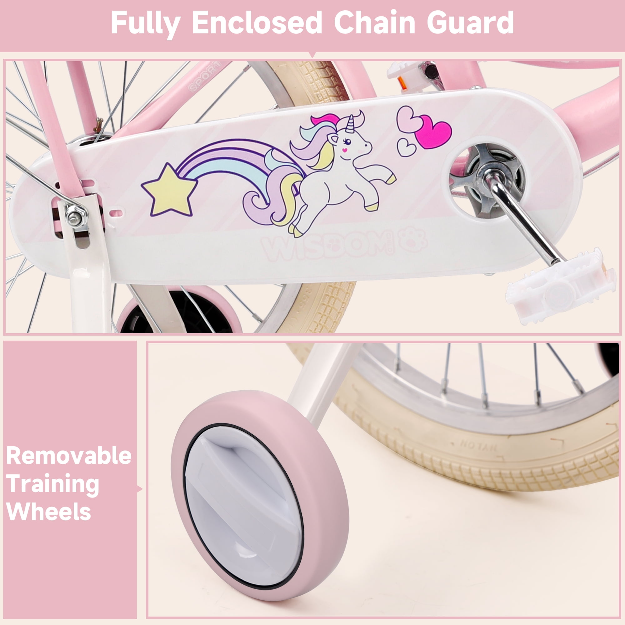 Bruce & Shark Kids Bicycle with Training Wheels and Basket (Pink, 18 in) 6vb7m - Image 3