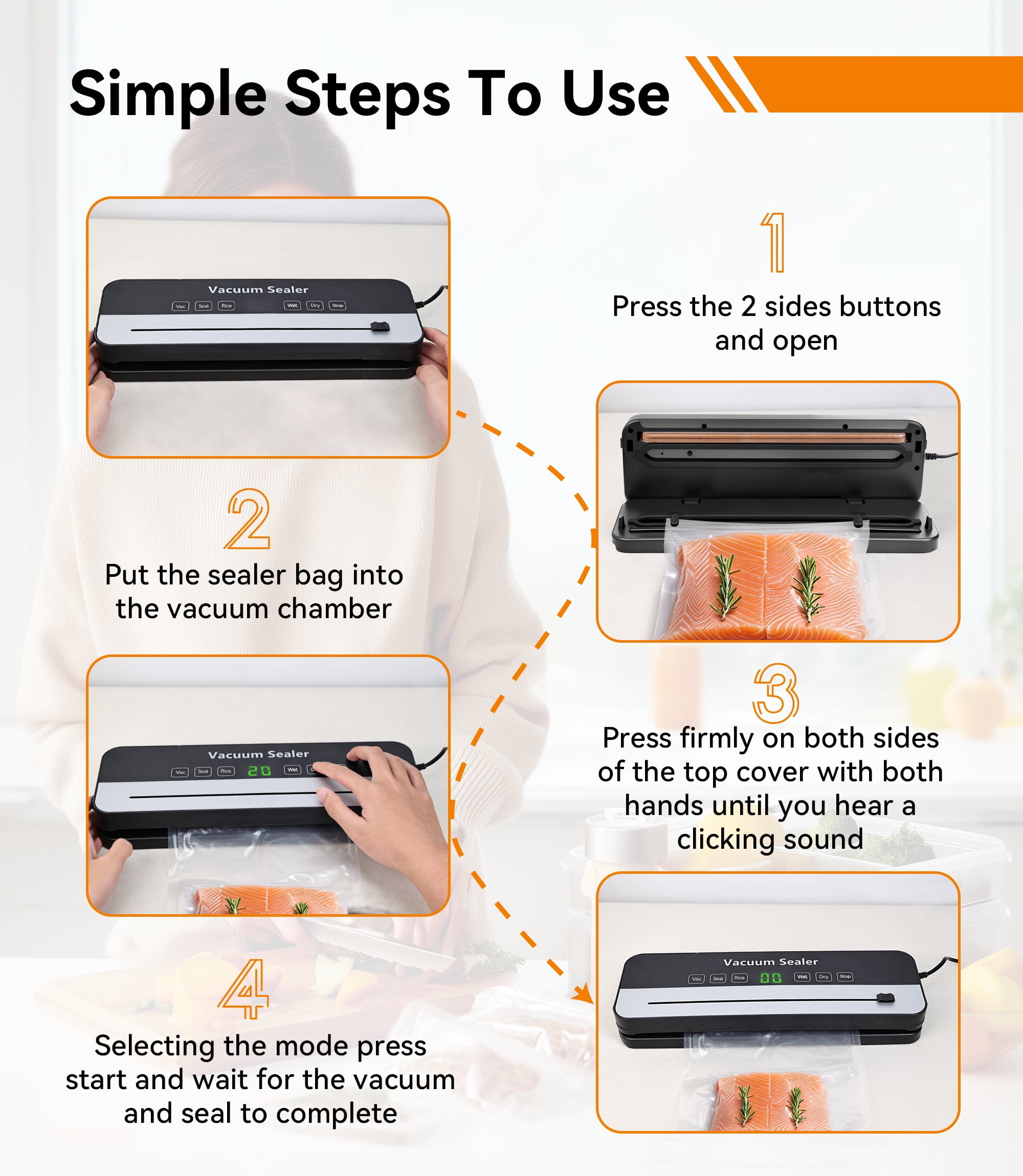 M Buder Vacuum Sealer Machine, Automatic Food Preservation System with Built-in Cutter (Black, 11.8 in) eydpy