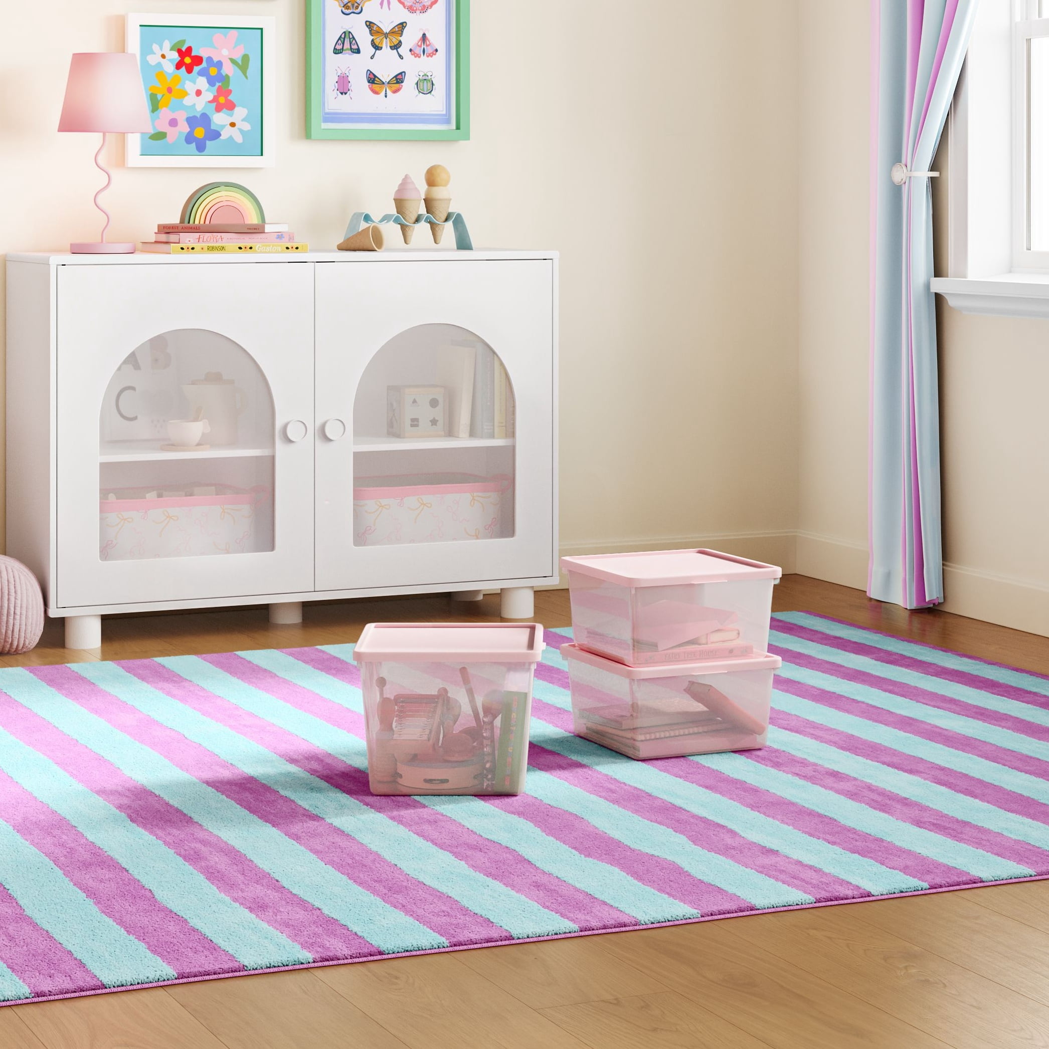 Mainstays Kids Large Plastic Storage Bin with Lid (Pink, 12.5 in x 12 in x 9.5 in) 4a1uj