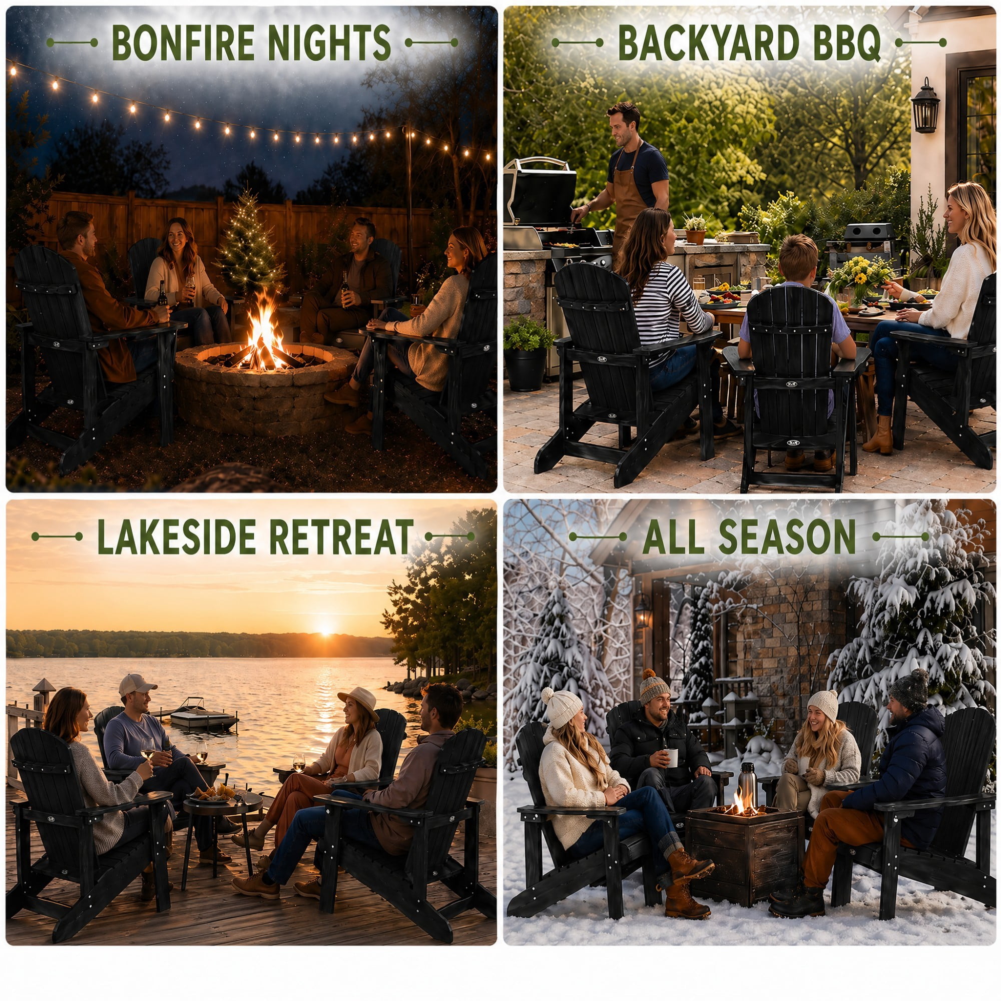 Y&M Adirondack Chair, Weather Resistant HDPE Outdoor Patio Seat with Rotating Cup Holder (Black, 1-Pack) ntebp