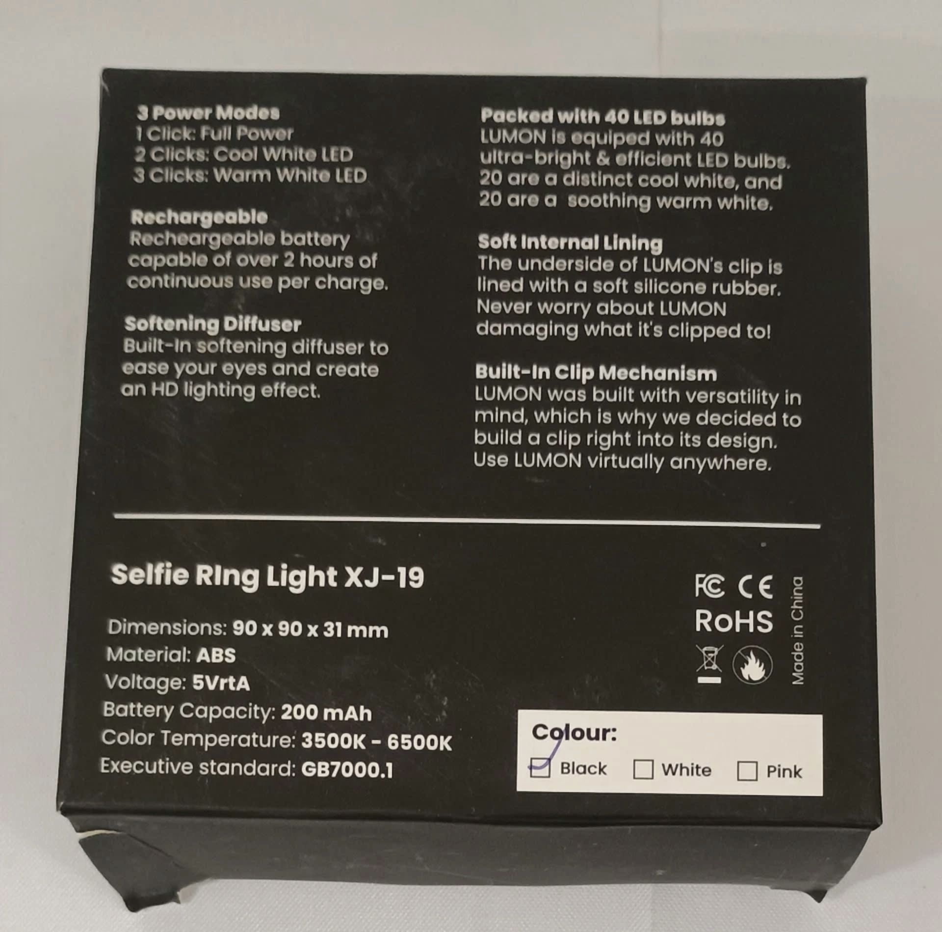 Rhea Xj-19 Selfie Ring Light, Rechargeable 40 LED Clip-on Phone Light (Black, 1 Pack) mt9lq