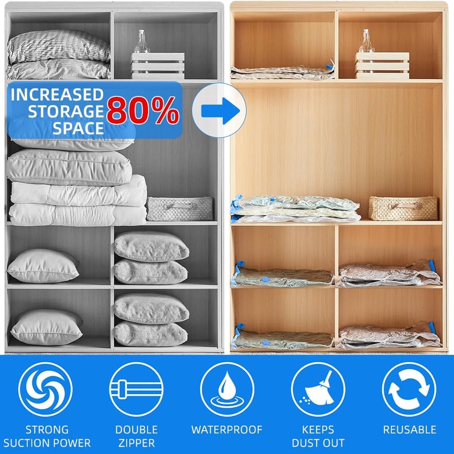 WEPSEN Vacuum Storage Bags with Electric Pump (20 Pack, White) eqkpx