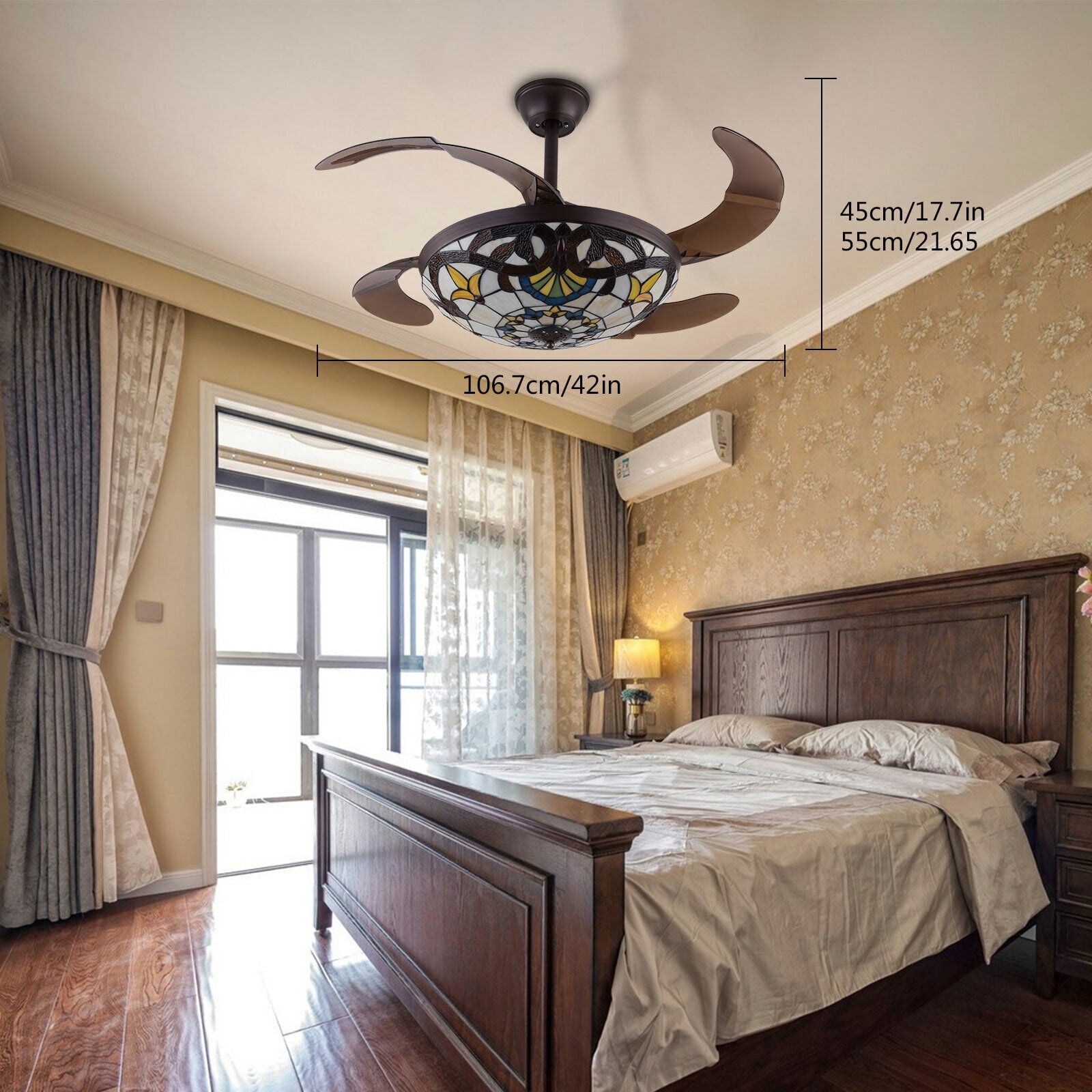 TFCFL 42 in Tiffany Ceiling Fan with LED Light and Retractable Blades (Multicolor, 42 in) or3w6