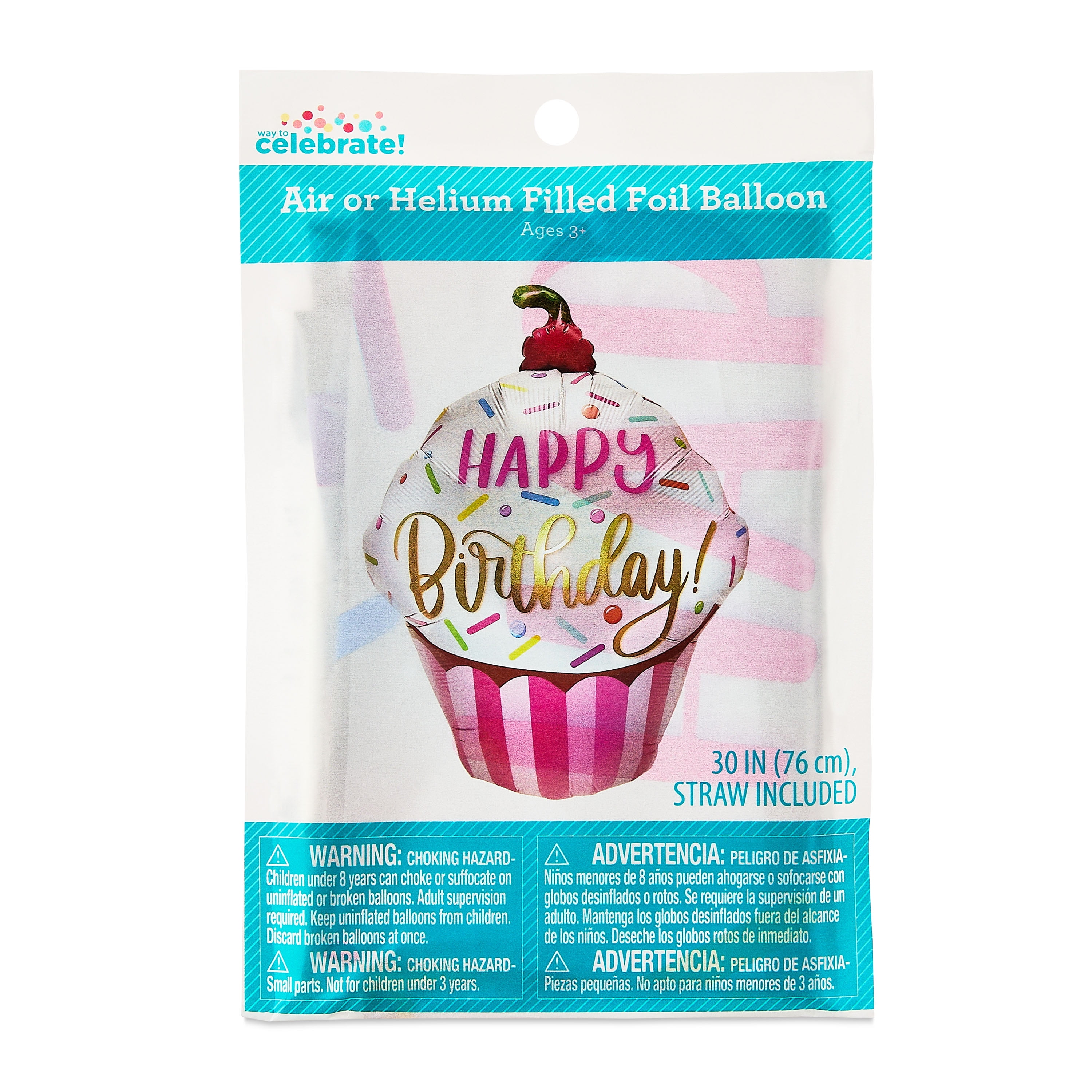 Way To Celebrate Happy Birthday Cupcake Foil Balloon, Vibrant Party Decoration (Multicolor, 35 in) 3jg3f