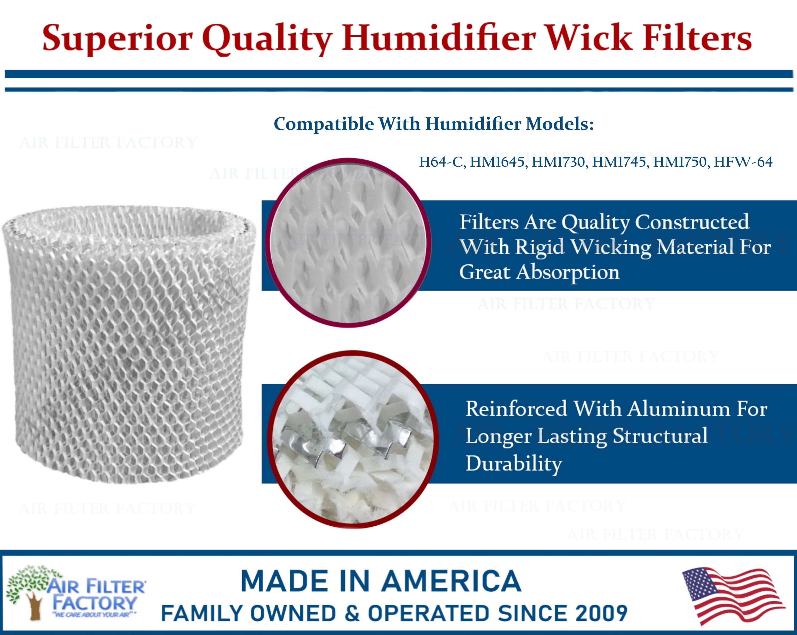 Air Filter Factory Humidifier Wick Replacement for Holmes H64-C HM1645 HM1730 HM1745 HM1750 HWF-64 (2-Pack) zqua0