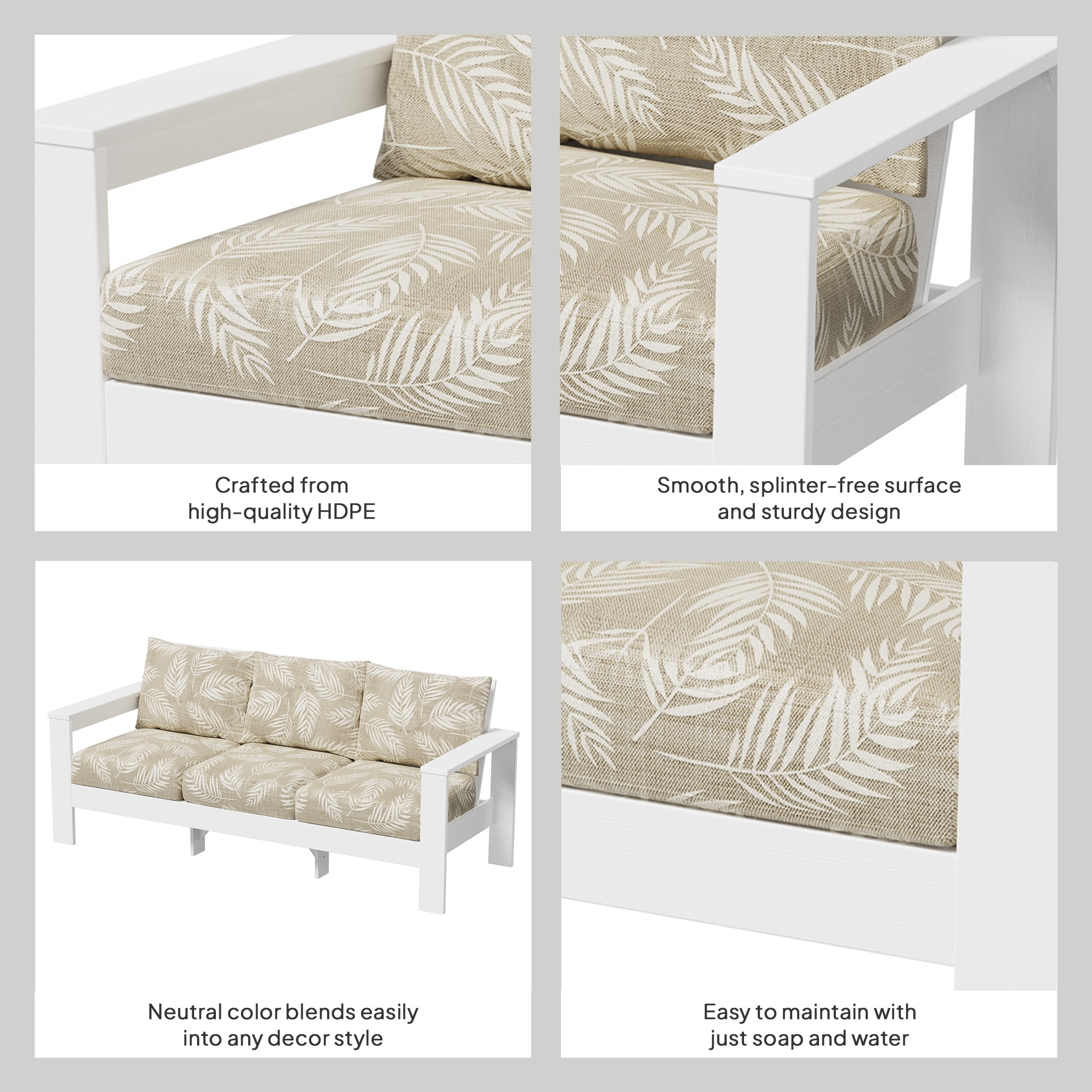 Better Homes & Gardens Ezra Outdoor HDPE Sofa (White, 81.75 in W x 31.35 in D x 34 in H) jimex