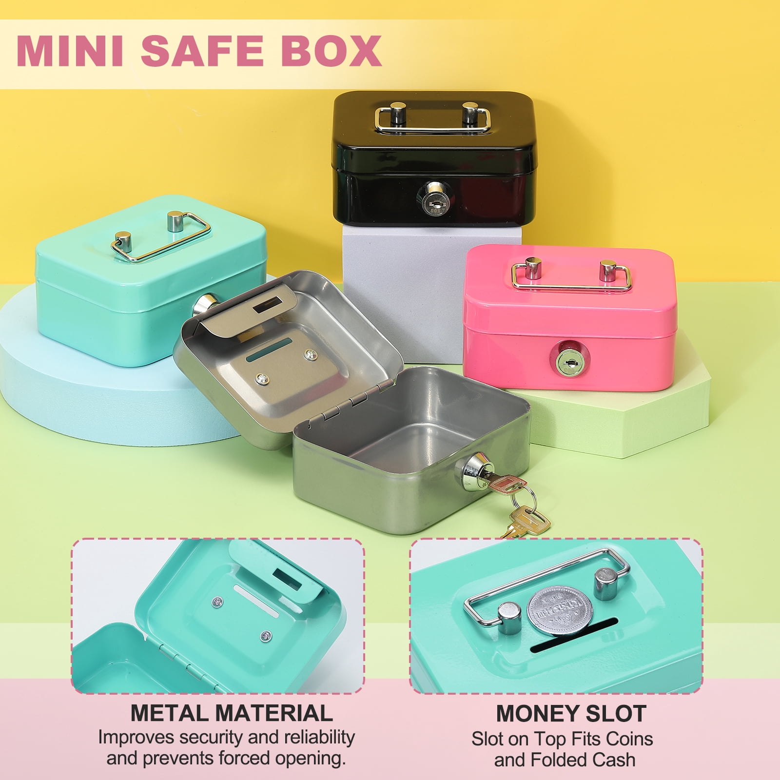 Uxcell Small Metal Cash Box with Security Key Lock for Money Jewelry and Personal Items (Green, 4.5 x 2.3 x 3.4 in) x9q7u