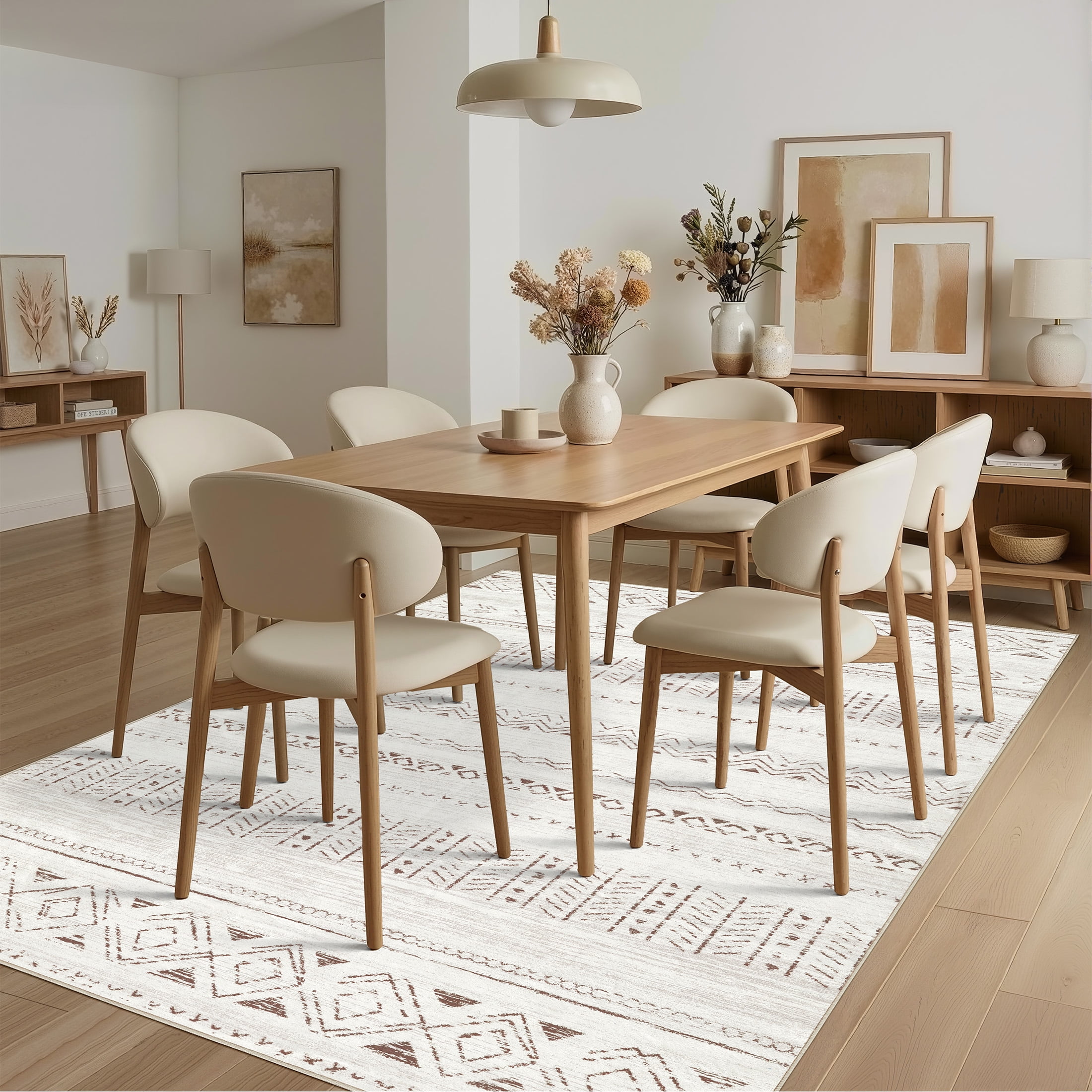 UERMEI Boho Moroccan Area Rug, Washable Geometric Distressed Indoor Carpet for Living Room and Bedroom (Brown, 5 ft x 7 ft) saexo