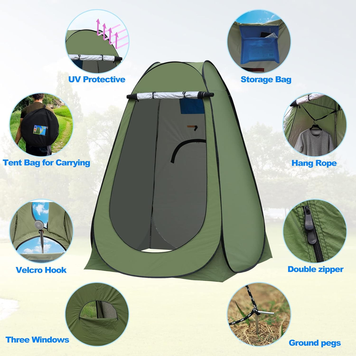 GVDV Portable Pop Up Privacy Tent for Camping Shower and Changing (Green, 47.2 in x 47.2 in x 74.7 in) eyhfl
