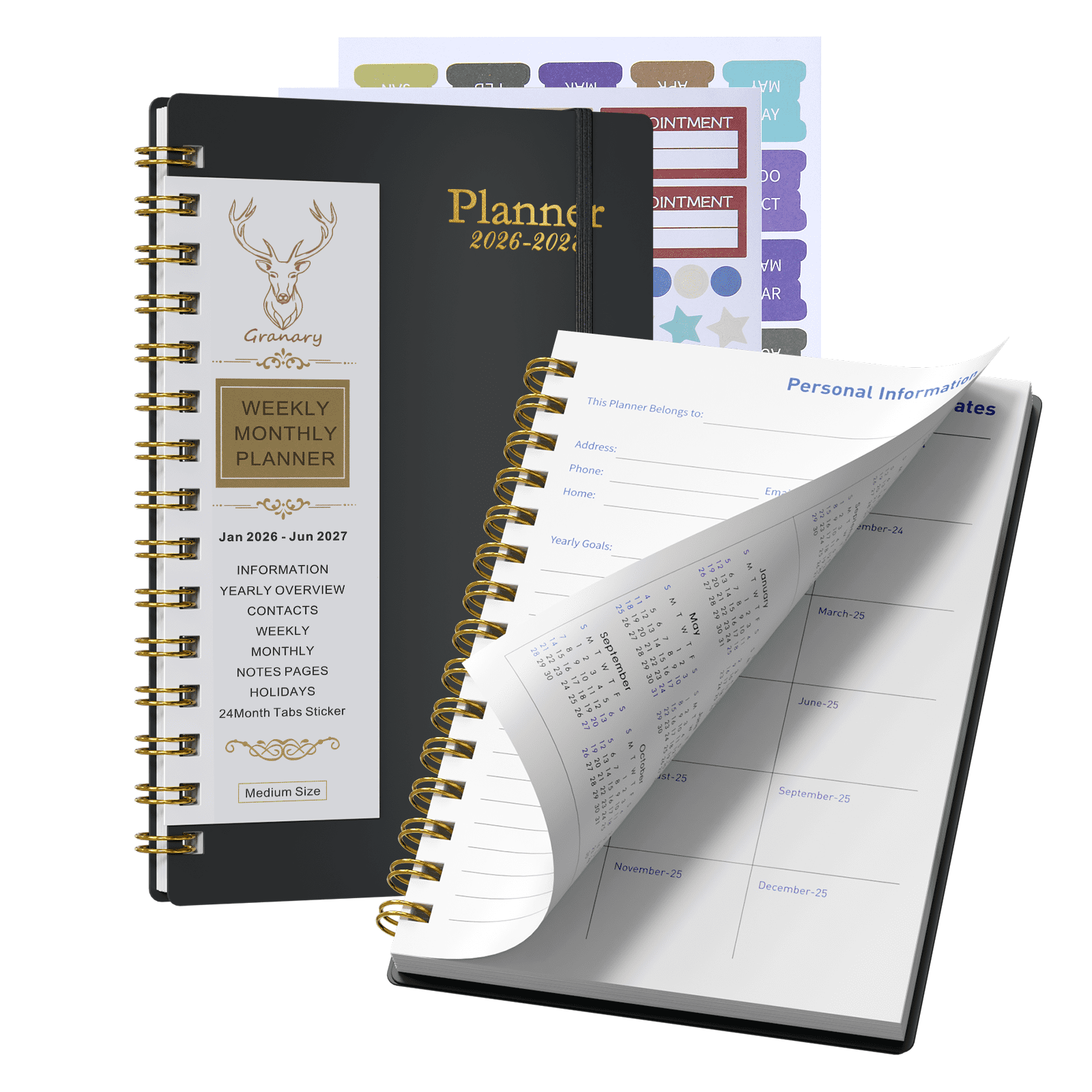 DoDoMagxanadu Academic Planner 2026-2027, Weekly & Monthly Schedule Organizer with Tabs (Black, 5.6 in x 8.2 in) 24mv9