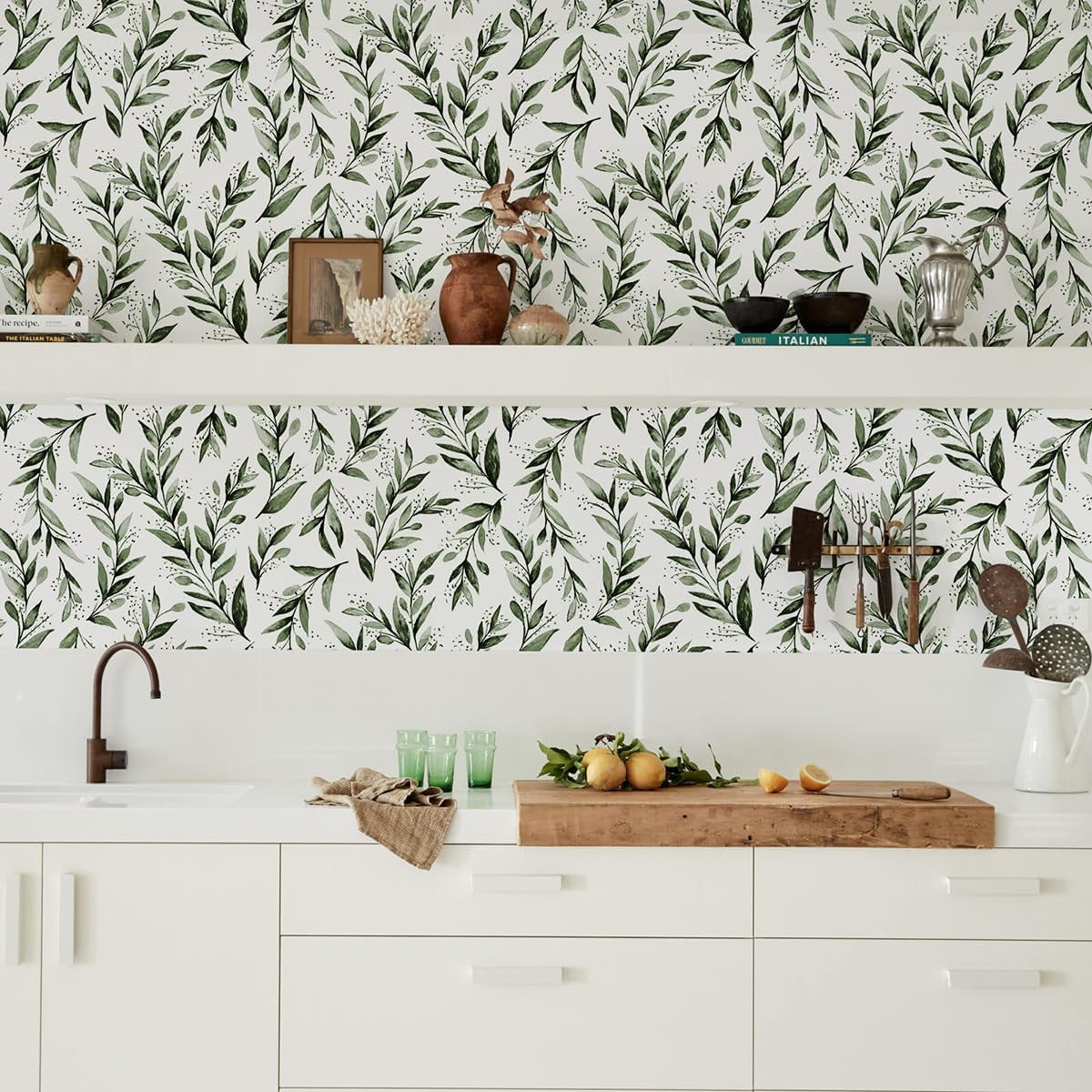 Genreen Green Leaf Peel and Stick Wallpaper, Self-Adhesive Removable Vinyl Contact Paper for Furniture and Walls (Green, 17.7 in x 118.1 in) i7pz9