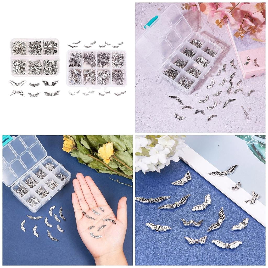 Osdhezcn Angel Wing Beads for Jewelry Making Antique Silver DIY Craft Findings (Silver, 160 Pieces) zuugl