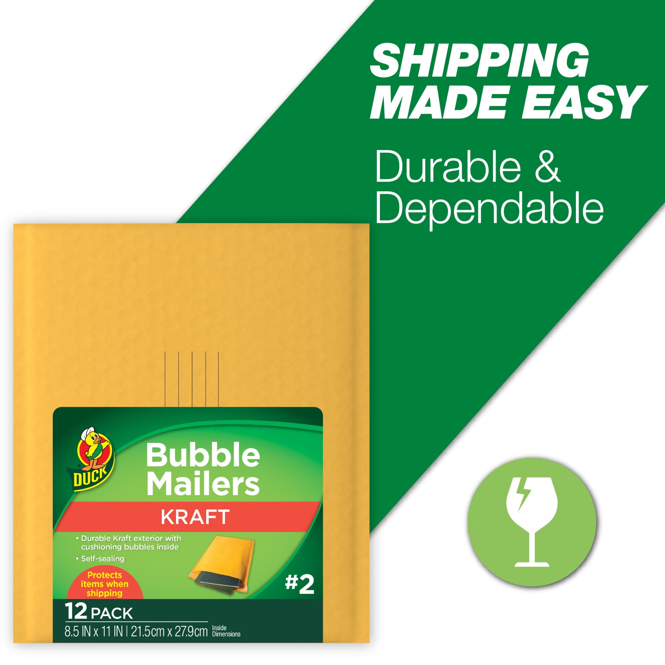 Duck Self-Seal Kraft Bubble Mailers, Padded Shipping Envelopes for Secure Mailing (Yellow, 8.5 in x 11 in, 12 Pack) a8ara