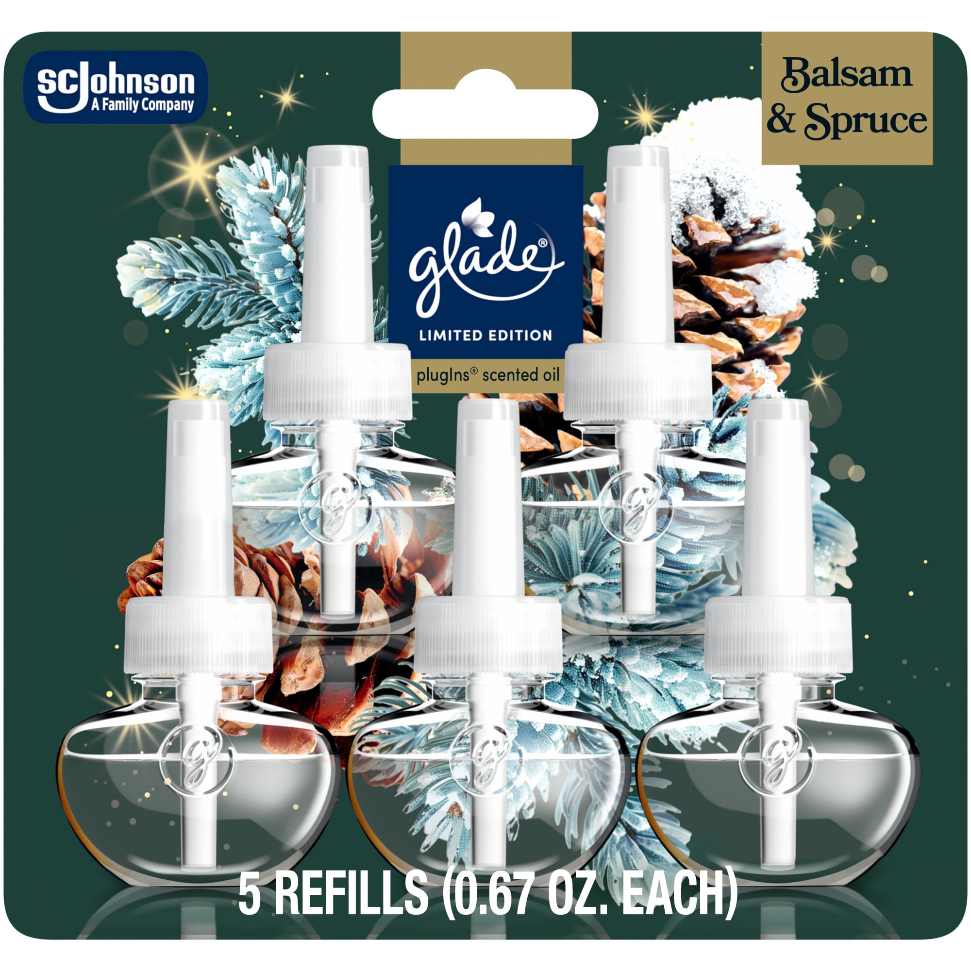 Glade PlugIns Air Freshener Refills, Twinkling Pine & Cedar, Long-Lasting Scent (5 Count, 3.35 oz) z8dts