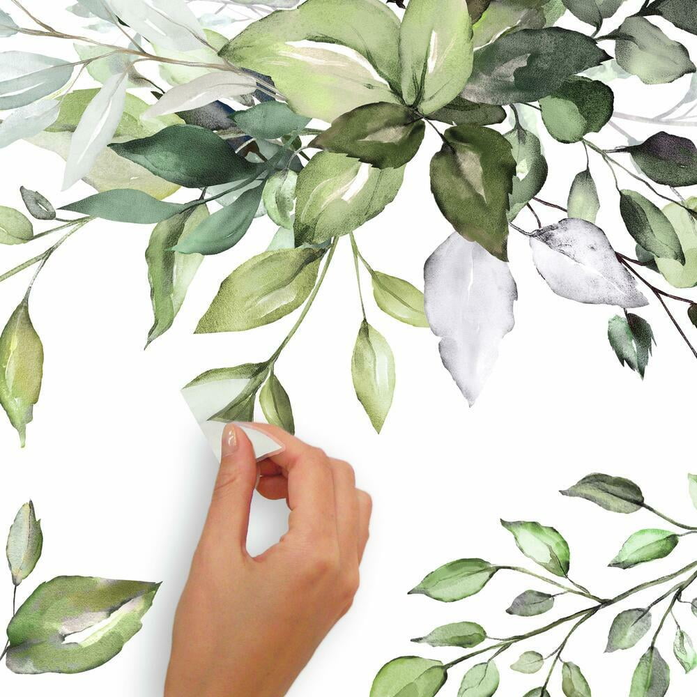 RoomMates Watercolor Floral Arrangement Peel and Stick Giant Wall Decals (White, 18-Piece Set) 1vuxf