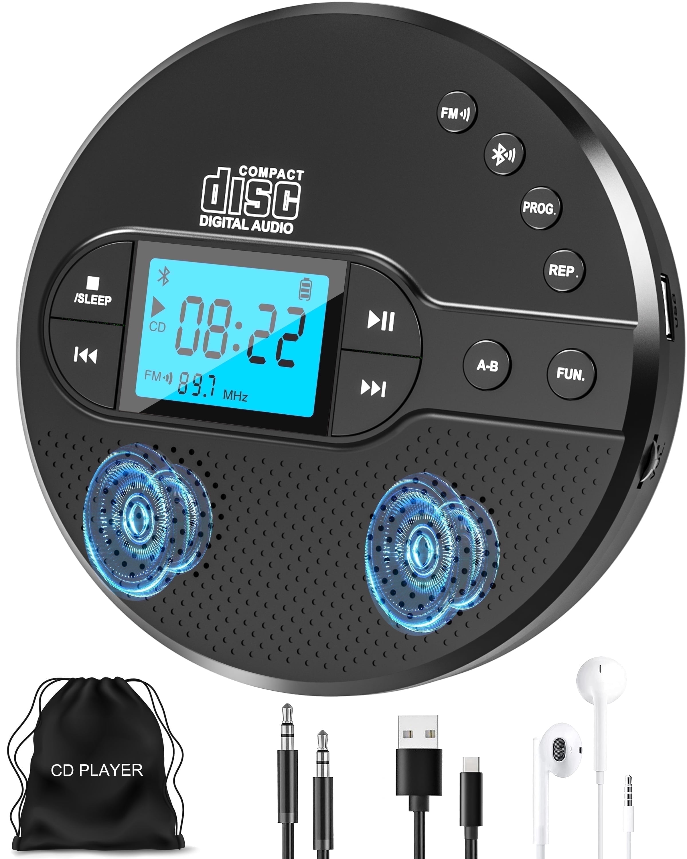 Greadio Portable CD Player with Bluetooth 5.1, Rechargeable Discman for Car and Home (Black) 05g2x