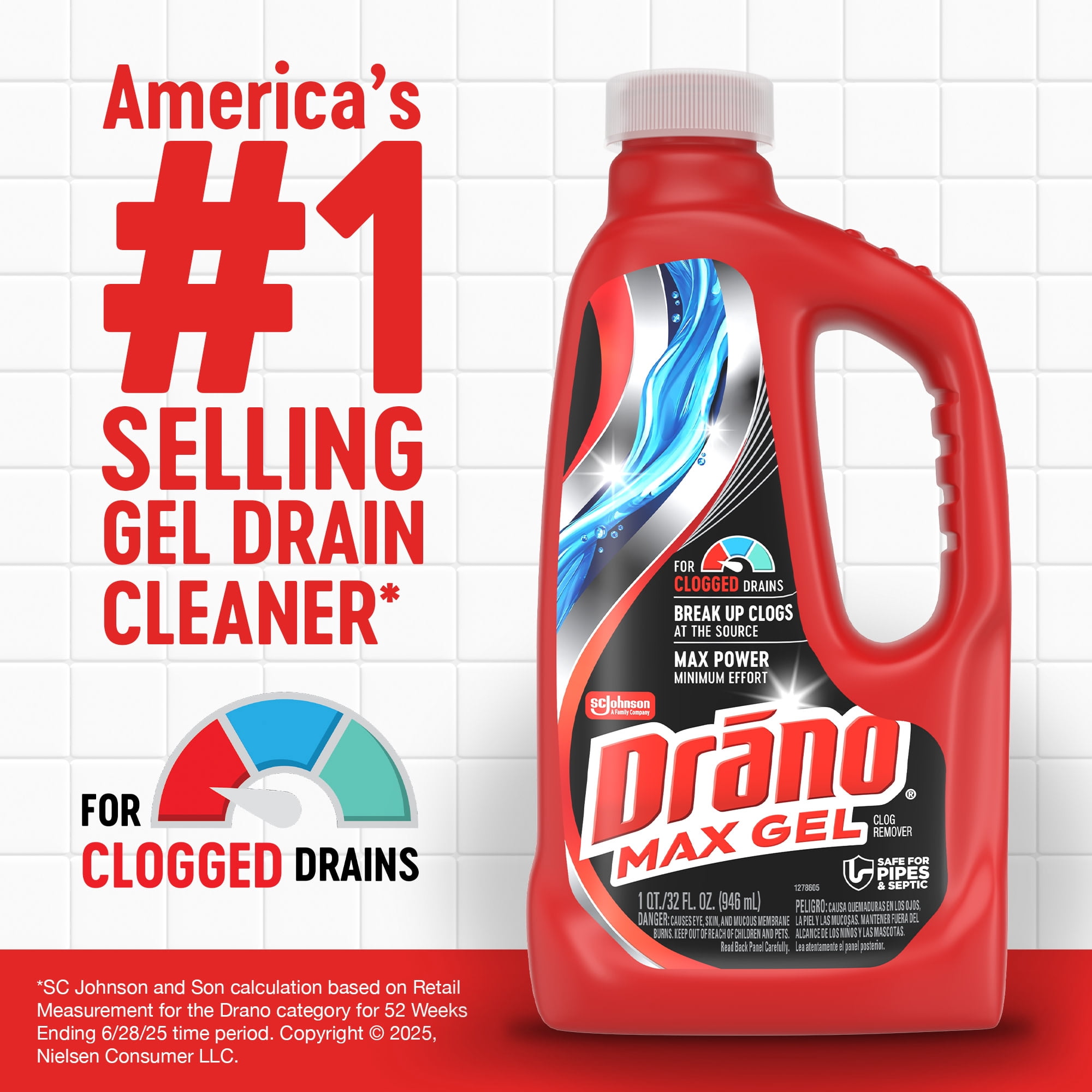 Drano Max Gel Drain Clog Remover, Heavy-Duty Pipe Cleaner for Kitchen and Bathroom (32 oz) 2m72o