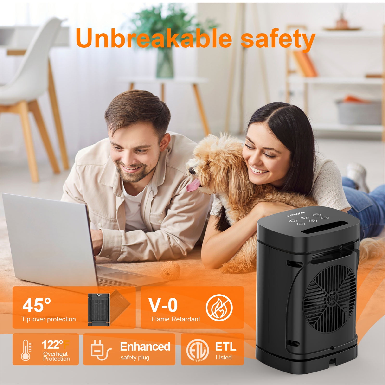 Meibors Compact Indoor Electric Space Heater with Remote Control, 3 Heat Settings, ECO Mode, and Wide-Angle Oscillation (Black, 1500W) j9aln
