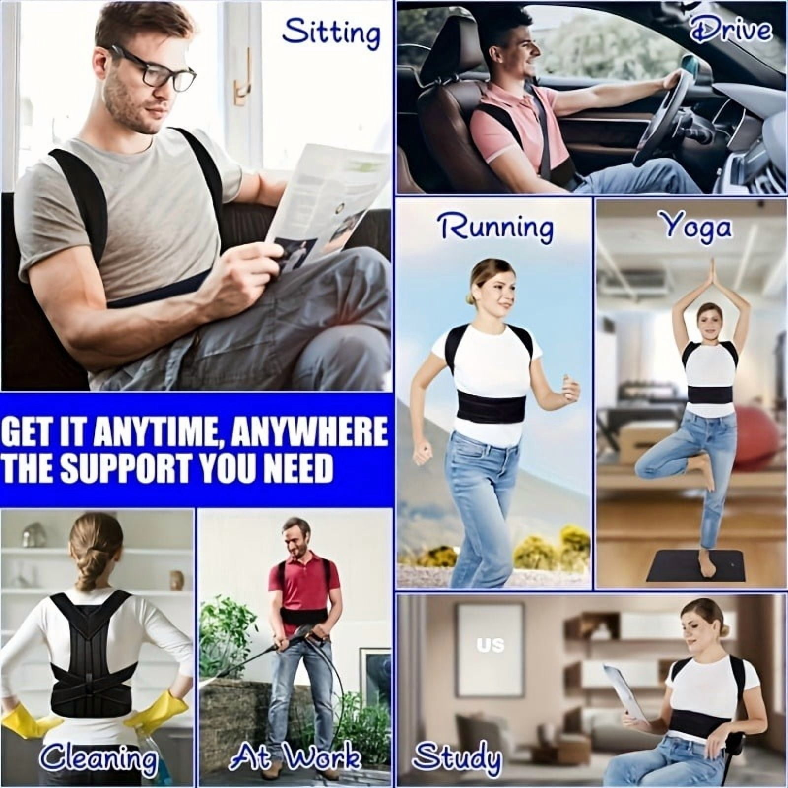 FIXPARTS Posture Corrector Back Brace for Men and Women, Adjustable Breathable Mesh Support (Black, Medium) pvnq0