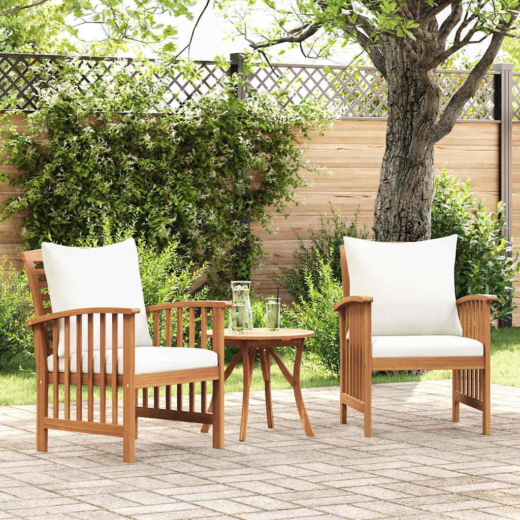 vidaXL Patio Chairs with Cushions (Solid Acacia Wood, Cream White, 2-Piece Set) xhhbb