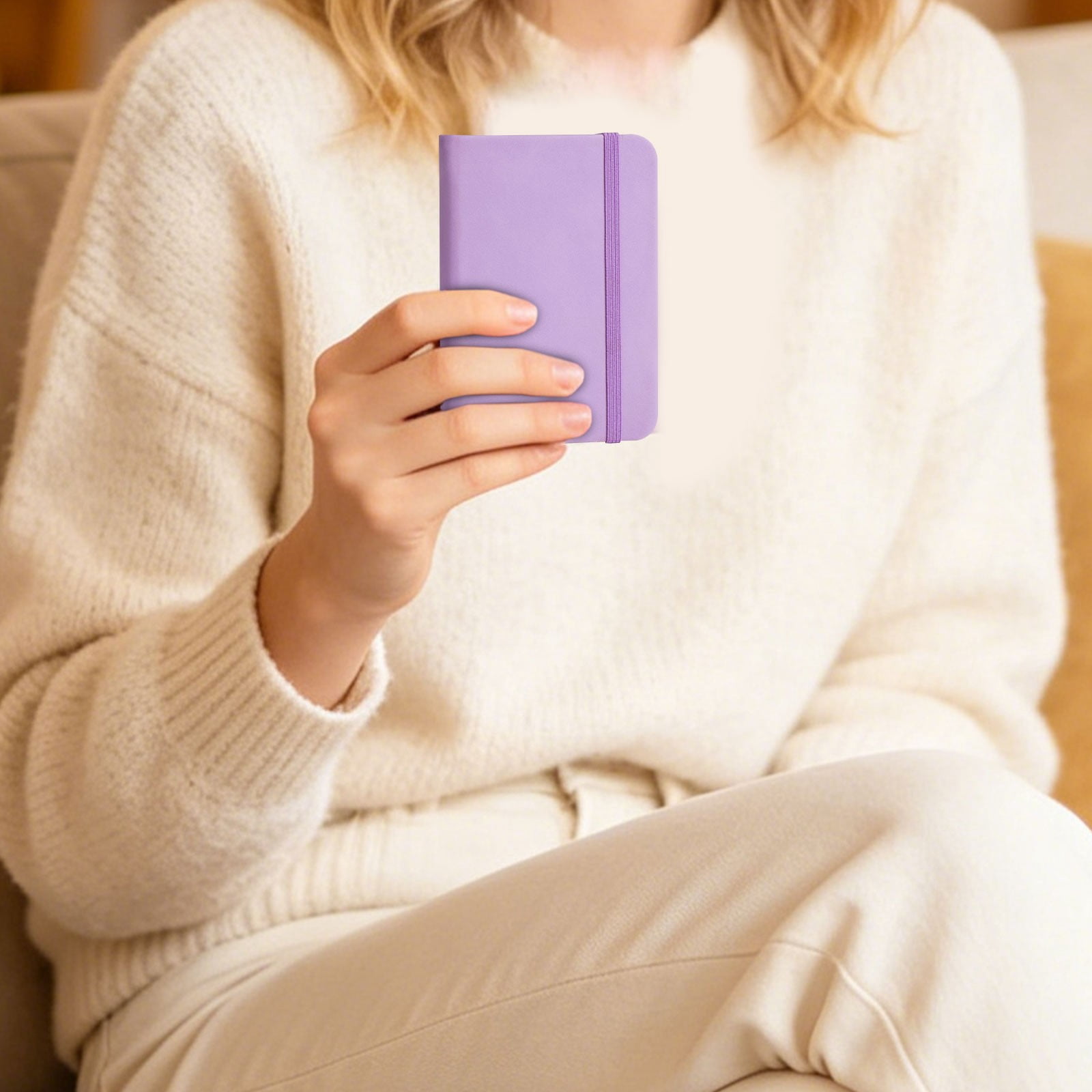 GZSZGIQ Pocket Notebook Journal with Leather Cover and Strap, Lined Mini Notepad for Daily Note Taking (Purple, 4.3x3 in) 8452z