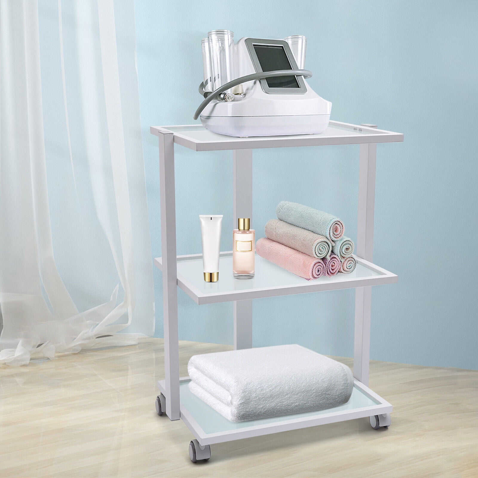 TFCFL Salon Trolley Esthetician Cart with 3-Tier Rolling Storage for Beauty Spa Facial (White) herxk